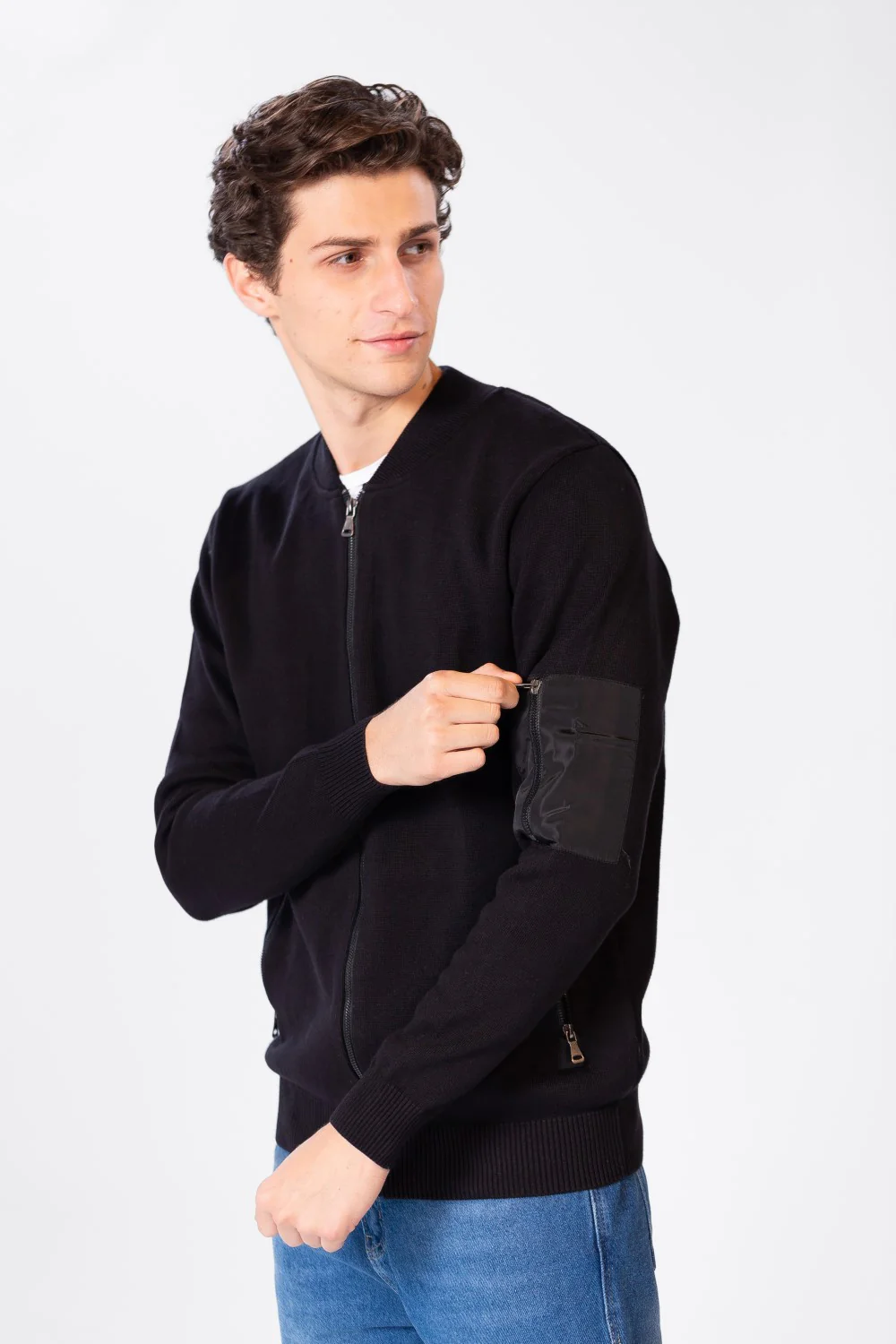 Men's Font Zipper Round Collar Pullover In Cotton - Image 3