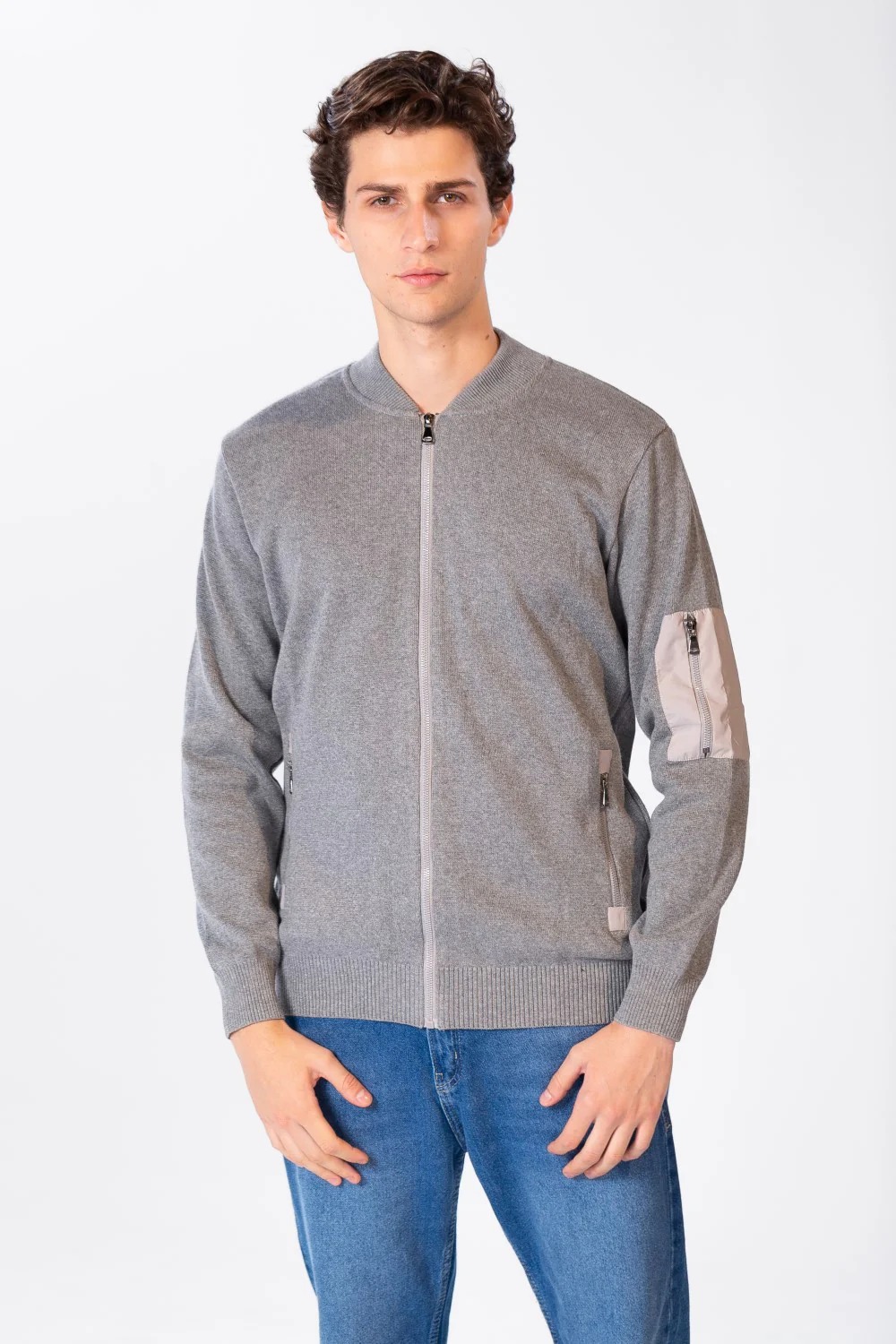 Men's Font Zipper Round Collar Pullover In Cotton - Image 5