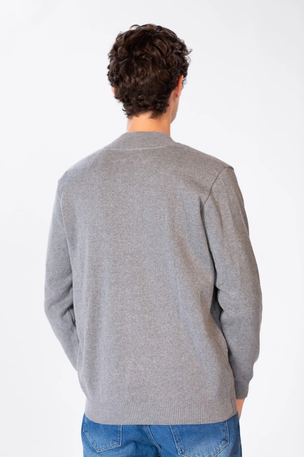 Men's Font Zipper Round Collar Pullover In Cotton - Image 6