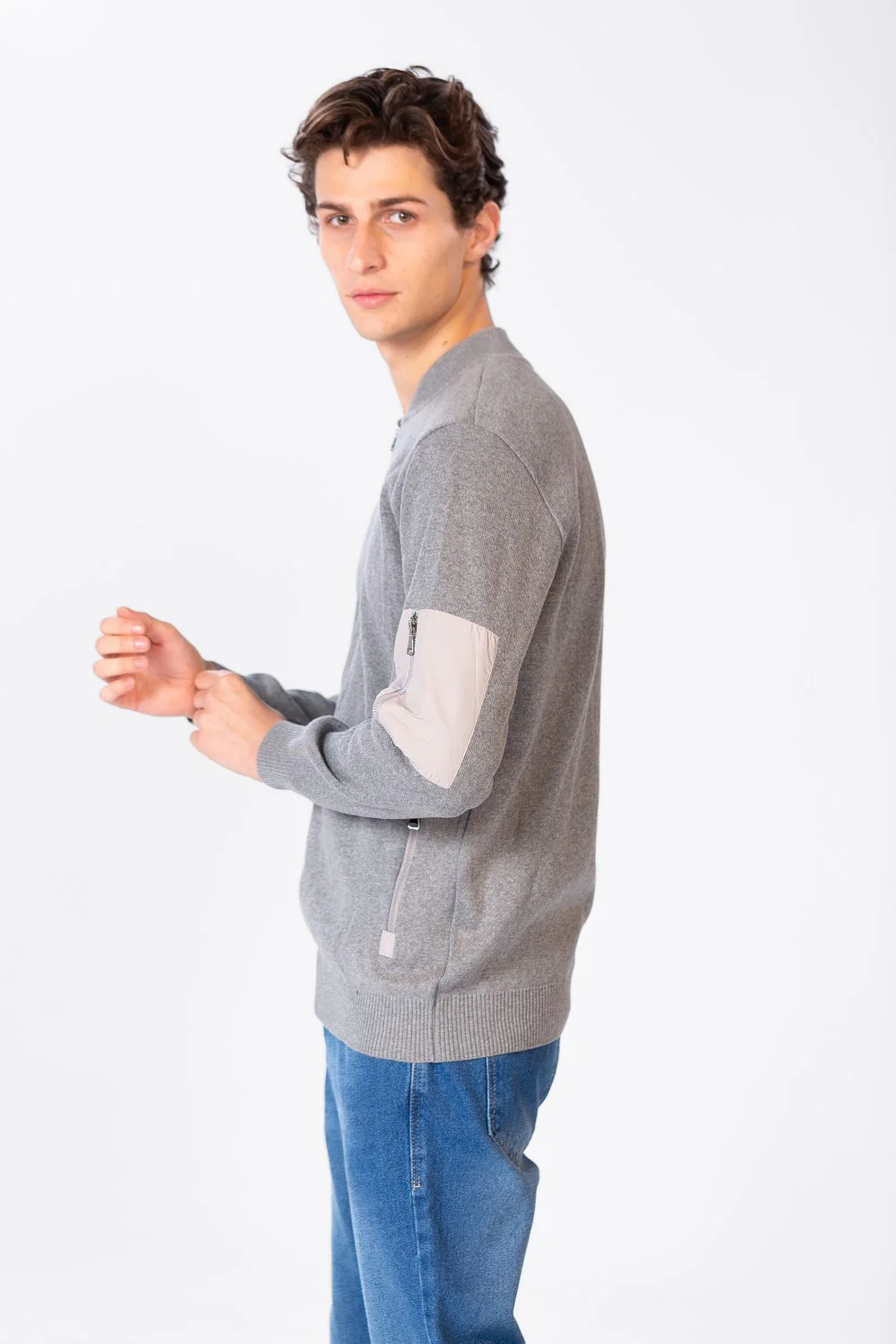 Men's Font Zipper Round Collar Pullover In Cotton - Image 7