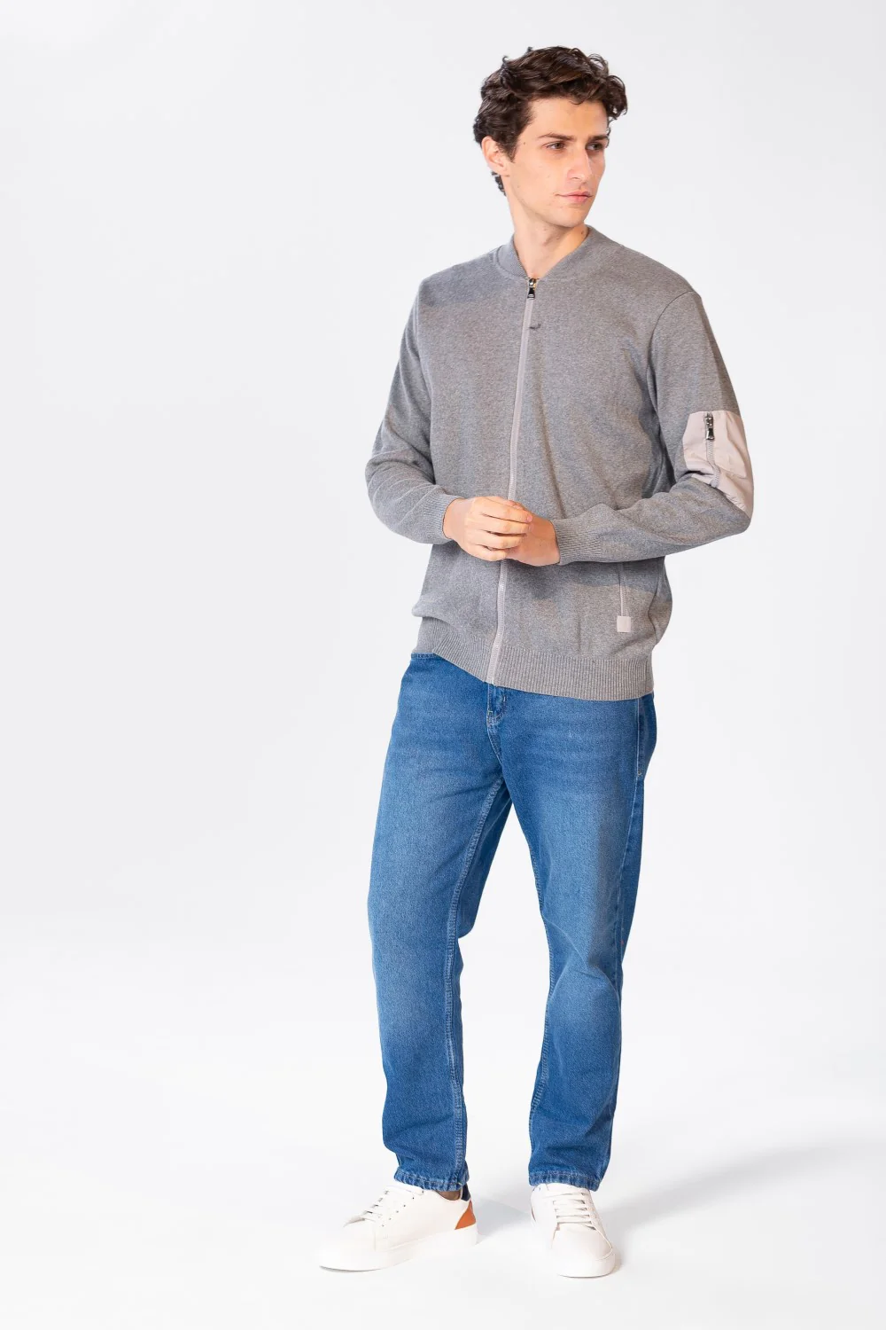 Men's Font Zipper Round Collar Pullover In Cotton - Image 8