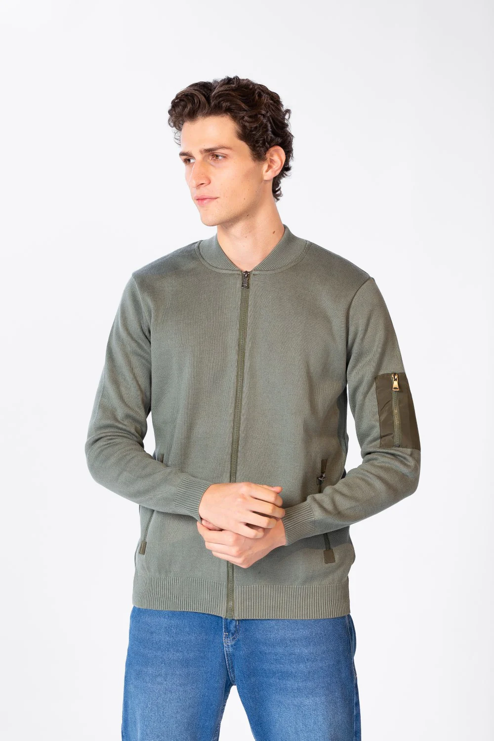 Men's Font Zipper Round Collar Pullover In Cotton - Image 9
