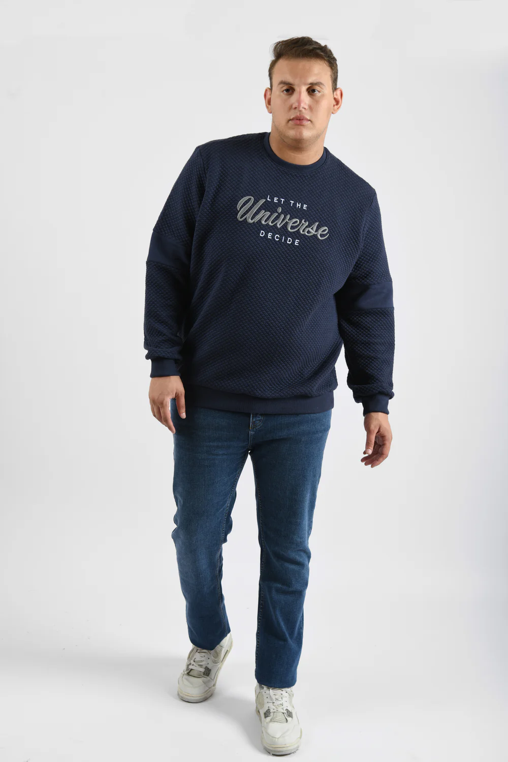 Men's Front Chest Printed Long Sleeve Rounded Neck Big Size Sweatshirt - Image 4