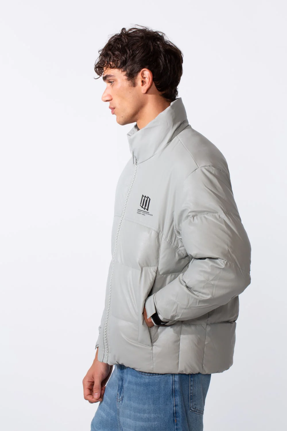 Men's Glossy Puffer Full Zip Lightweight Jacket - Image 3