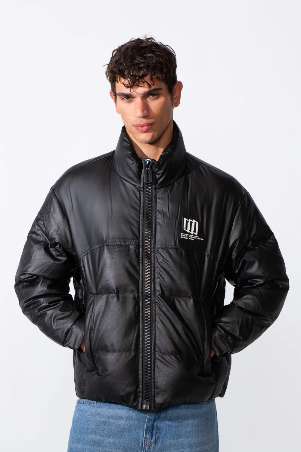 Men's Glossy Puffer Full Zip Lightweight Jacket - Image 5