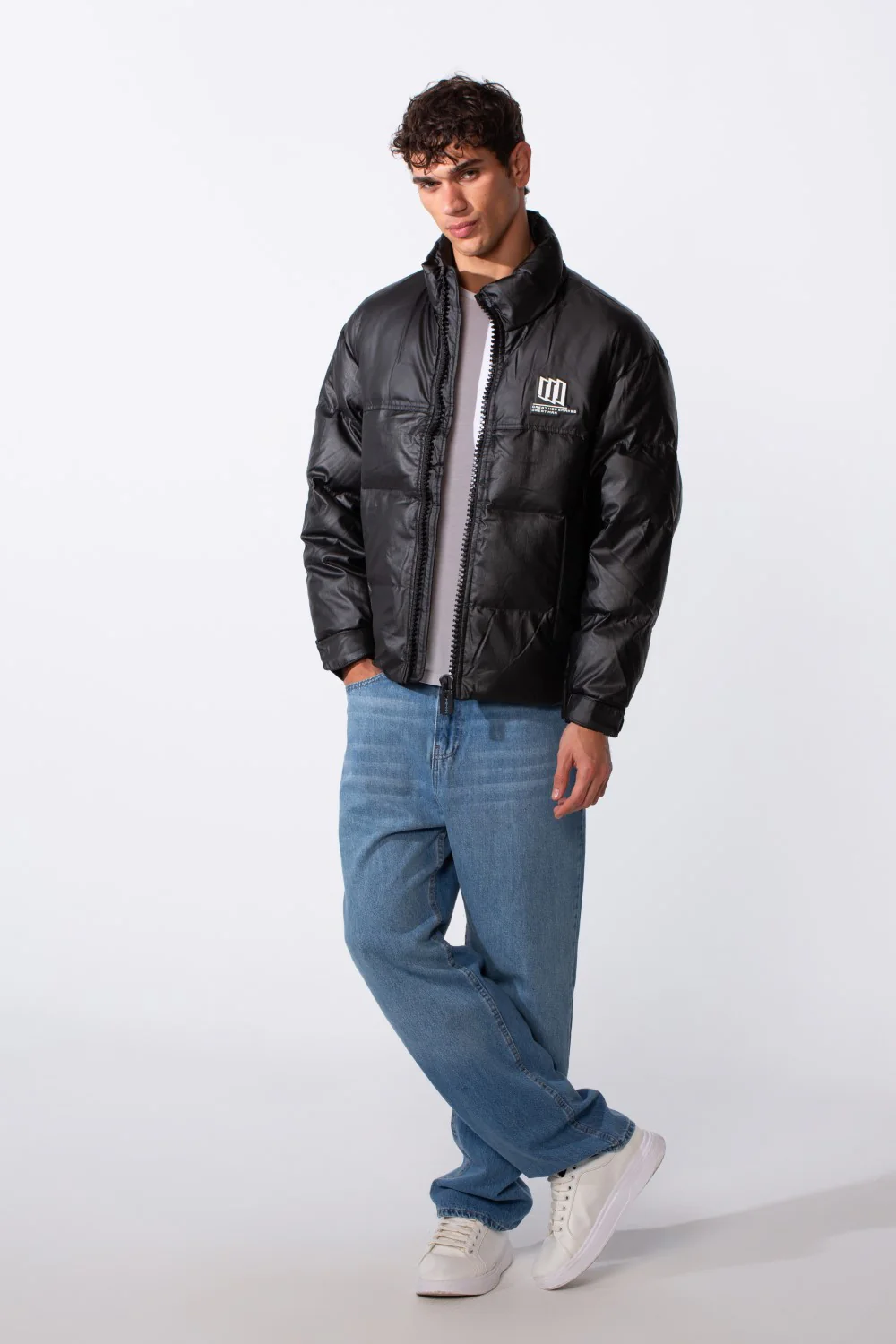 Men's Glossy Puffer Full Zip Lightweight Jacket - Image 7