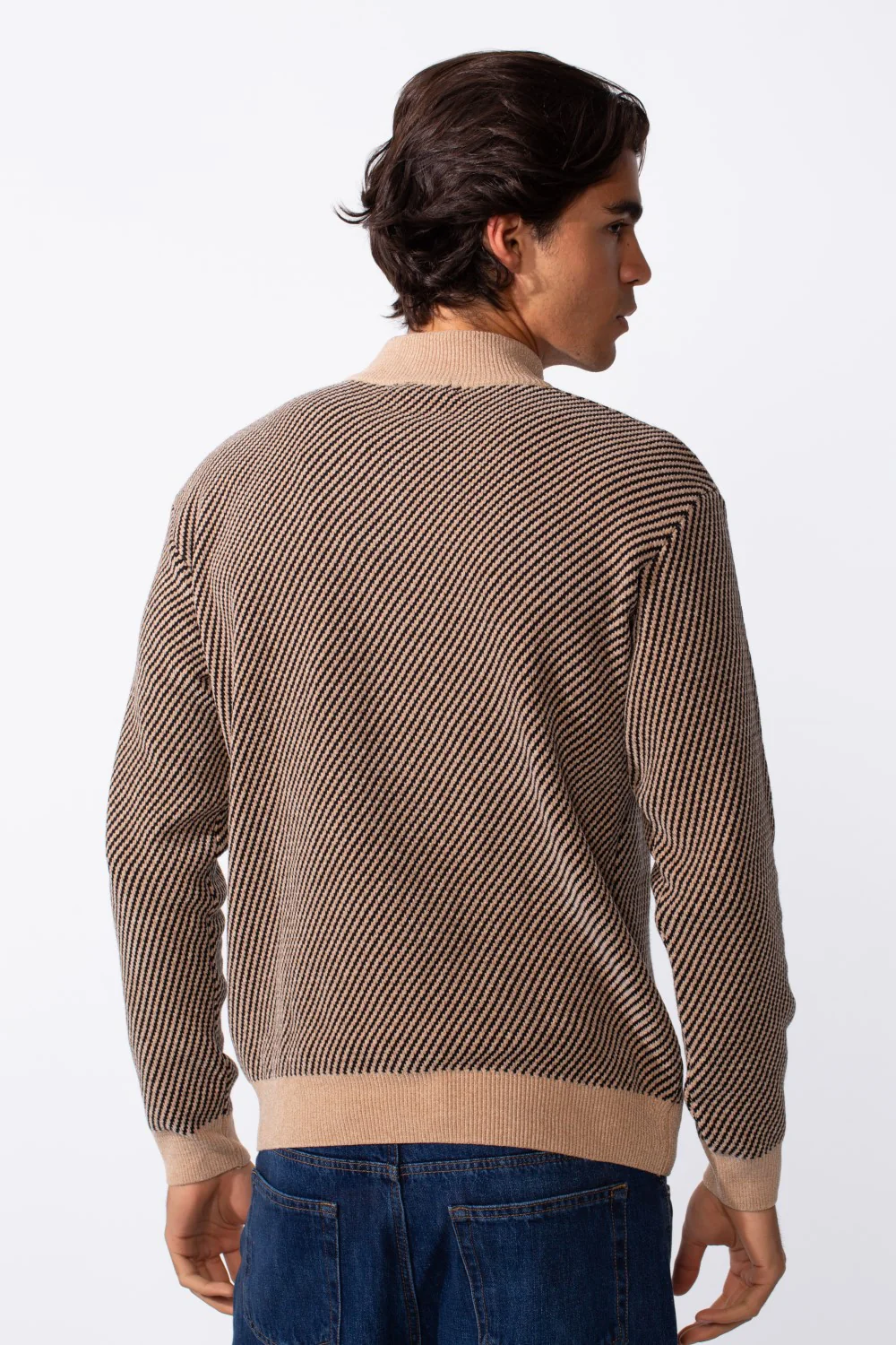 Men's Half Front Zip Slim Fit Knitted Pullover - Image 2