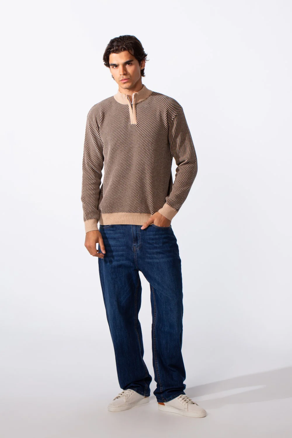Men's Half Front Zip Slim Fit Knitted Pullover - Image 3