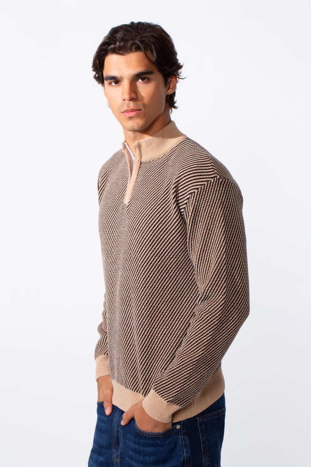 Men's Half Front Zip Slim Fit Knitted Pullover - Image 4