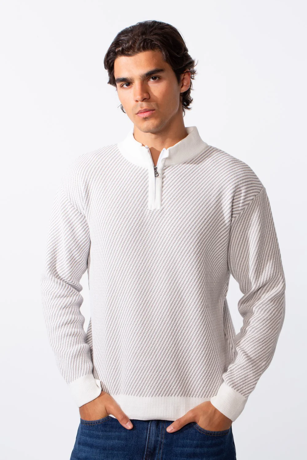 Men's Half Front Zip Slim Fit Knitted Pullover - Image 5