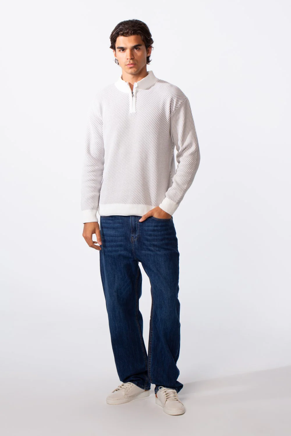 Men's Half Front Zip Slim Fit Knitted Pullover - Image 7