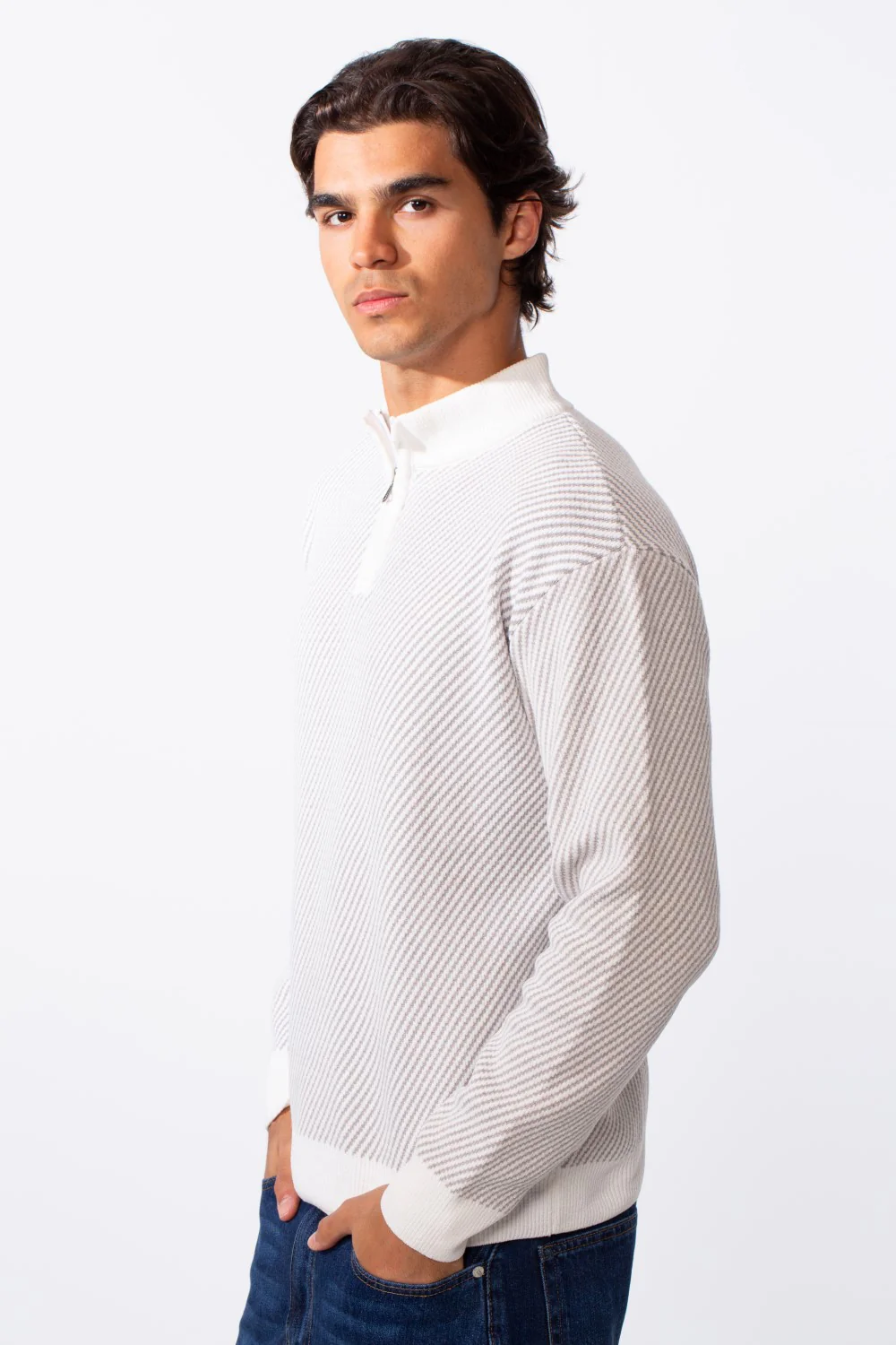Men's Half Front Zip Slim Fit Knitted Pullover - Image 8