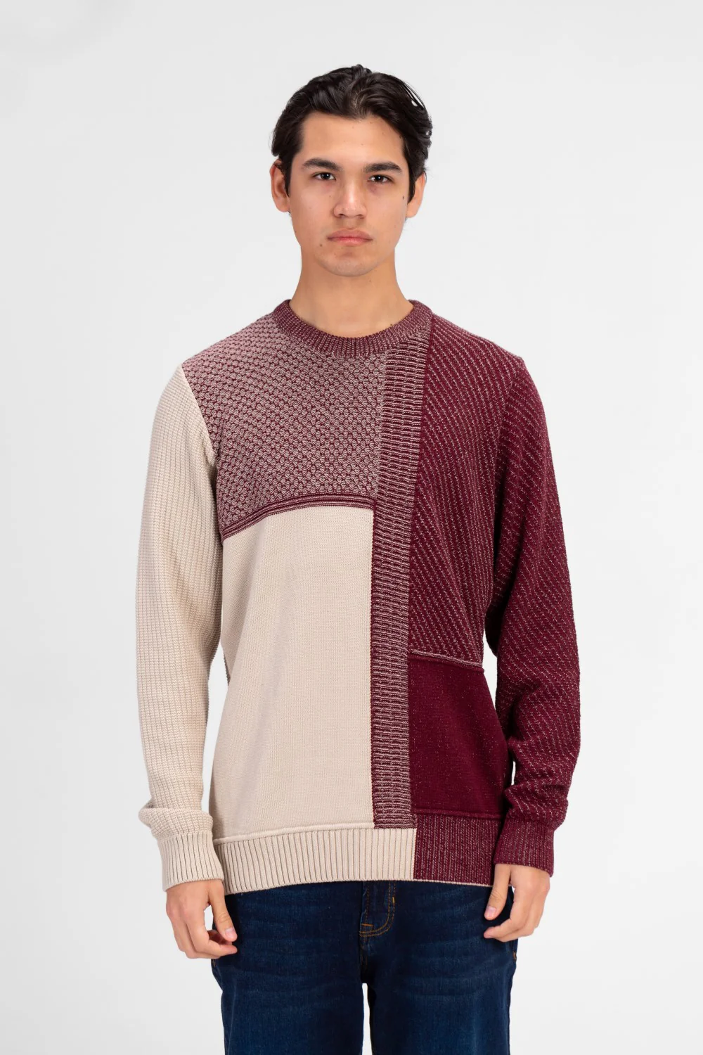 Men's Half & Half Round Neck Cotton Knitted Pullover - Image 9