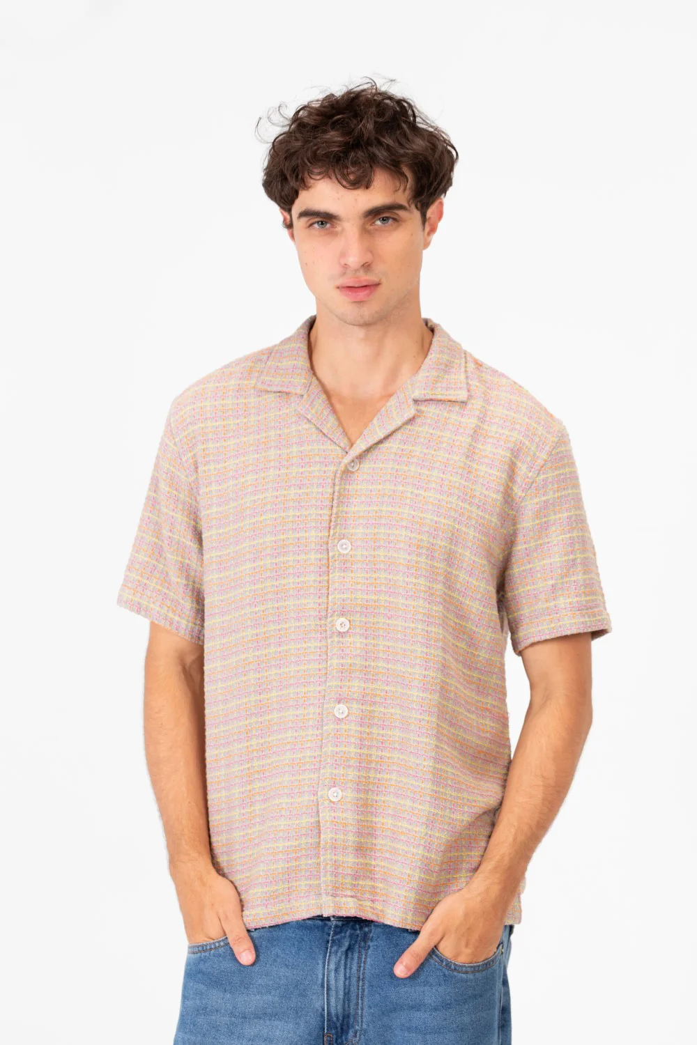 Men's Half Sleeve Dotted Slim Fit Front Button Shirt - Image 5