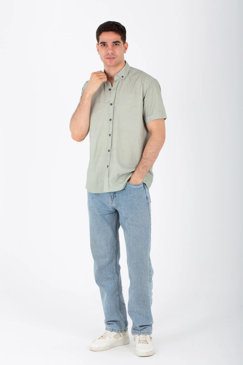 Mens Half Sleeve Jacar Slim Fit Shirt With A Unique Collar And Cut