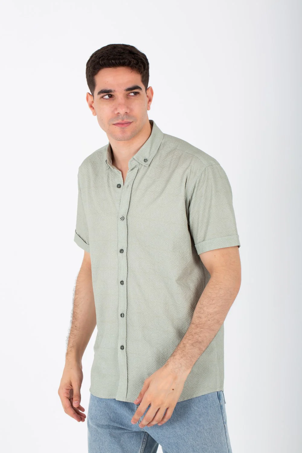 Mens Half Sleeve Jacar Slim Fit Shirt With A Unique Collar And Cut - Image 3