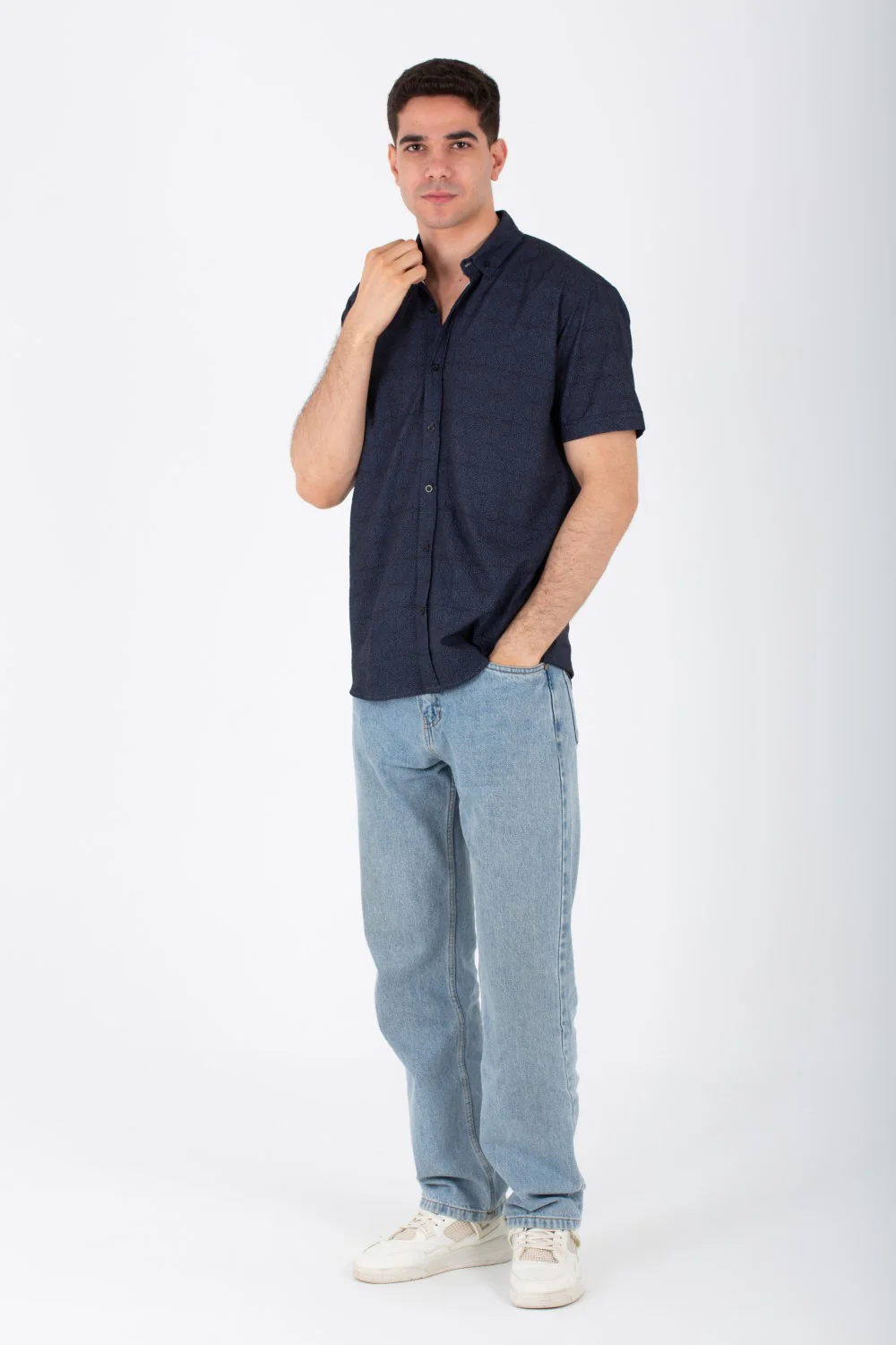Mens Half Sleeve Jacar Slim Fit Shirt With A Unique Collar And Cut - Image 4