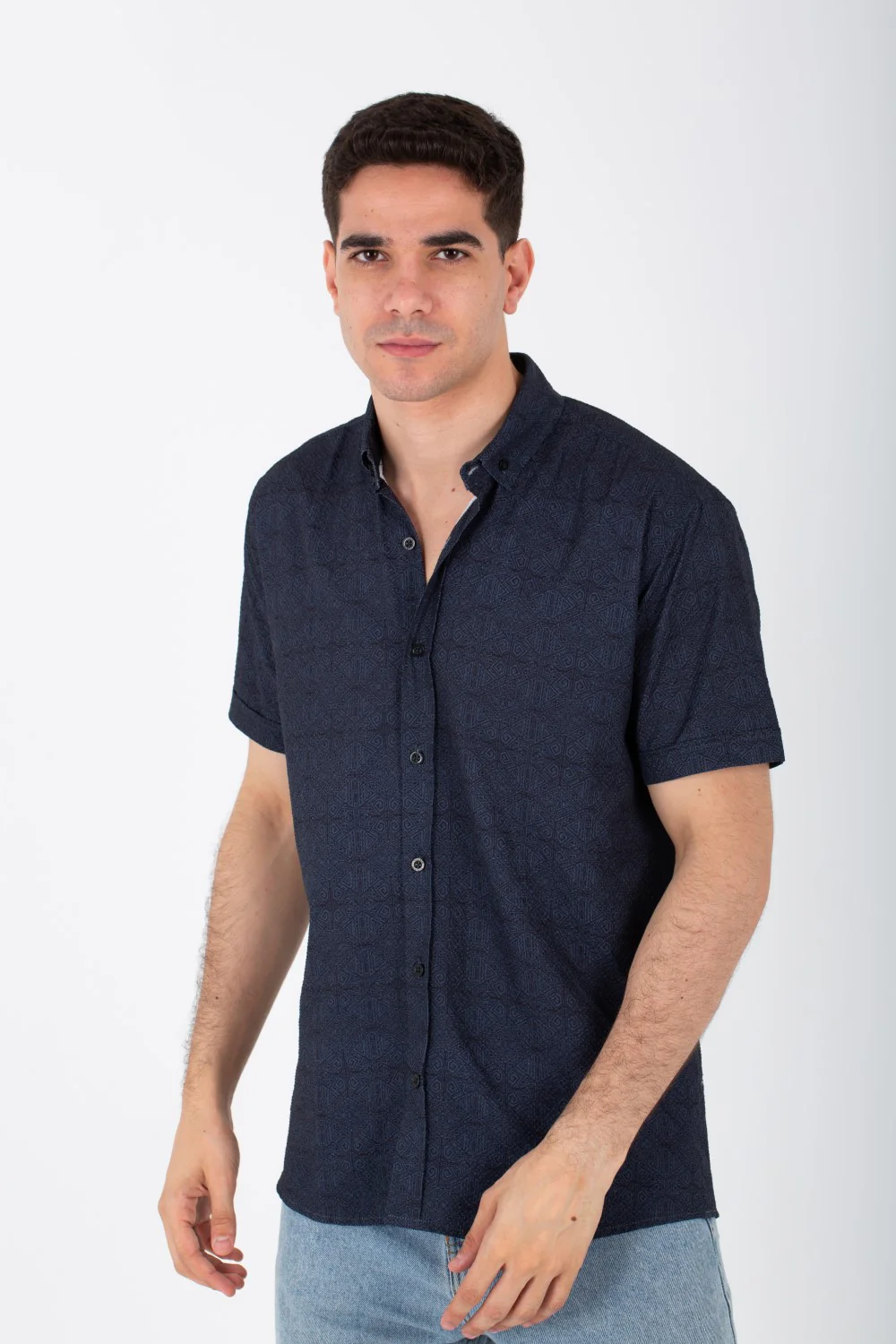 Mens Half Sleeve Jacar Slim Fit Shirt With A Unique Collar And Cut - Image 6
