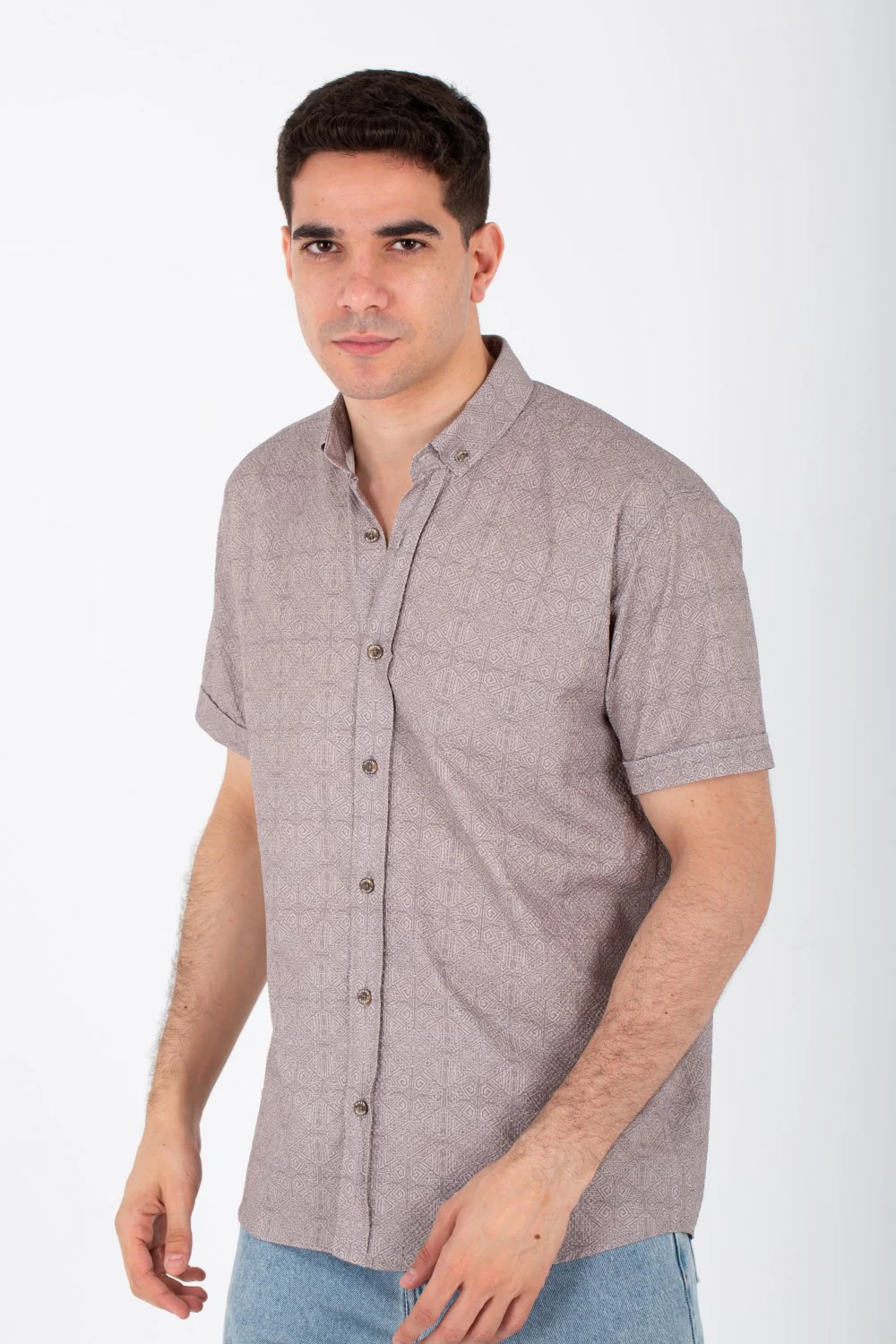 Mens Half Sleeve Jacar Slim Fit Shirt With A Unique Collar And Cut - Image 9