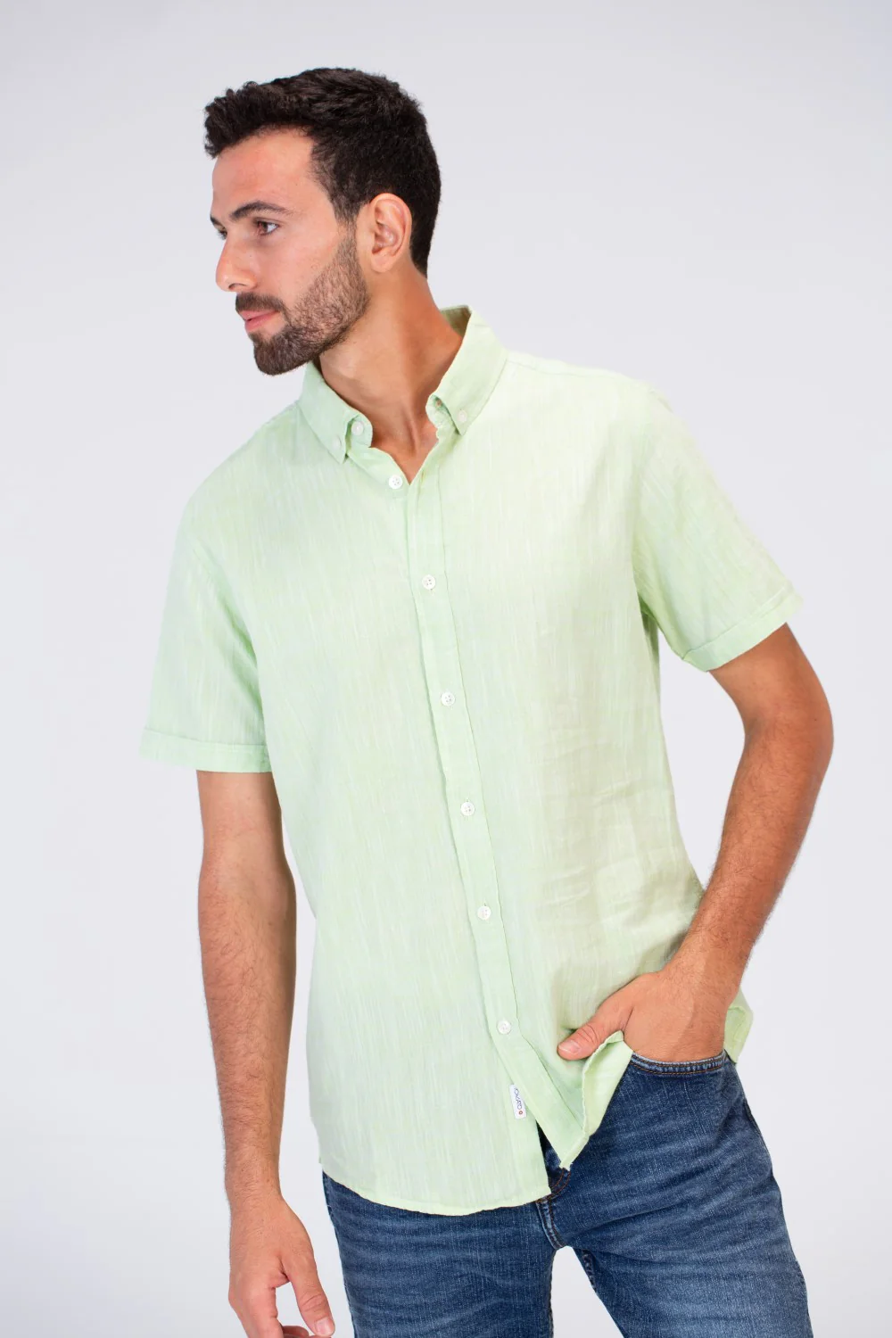 Mens Half Sleeve Slim Fit Basic Plain Linen Shirt - Image 13