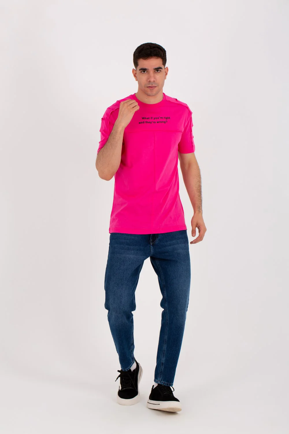 Mens Half Sleeve T-shirt With Distinctive Cuts And Front Print - Image 4