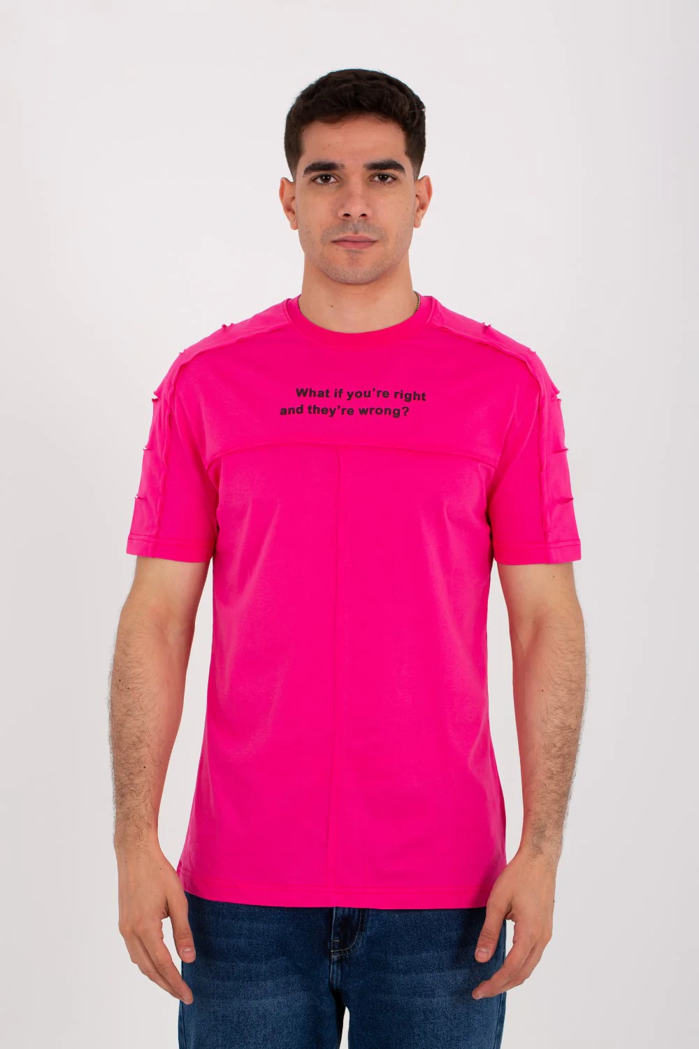 Mens Half Sleeve T-shirt With Distinctive Cuts And Front Print - Image 6
