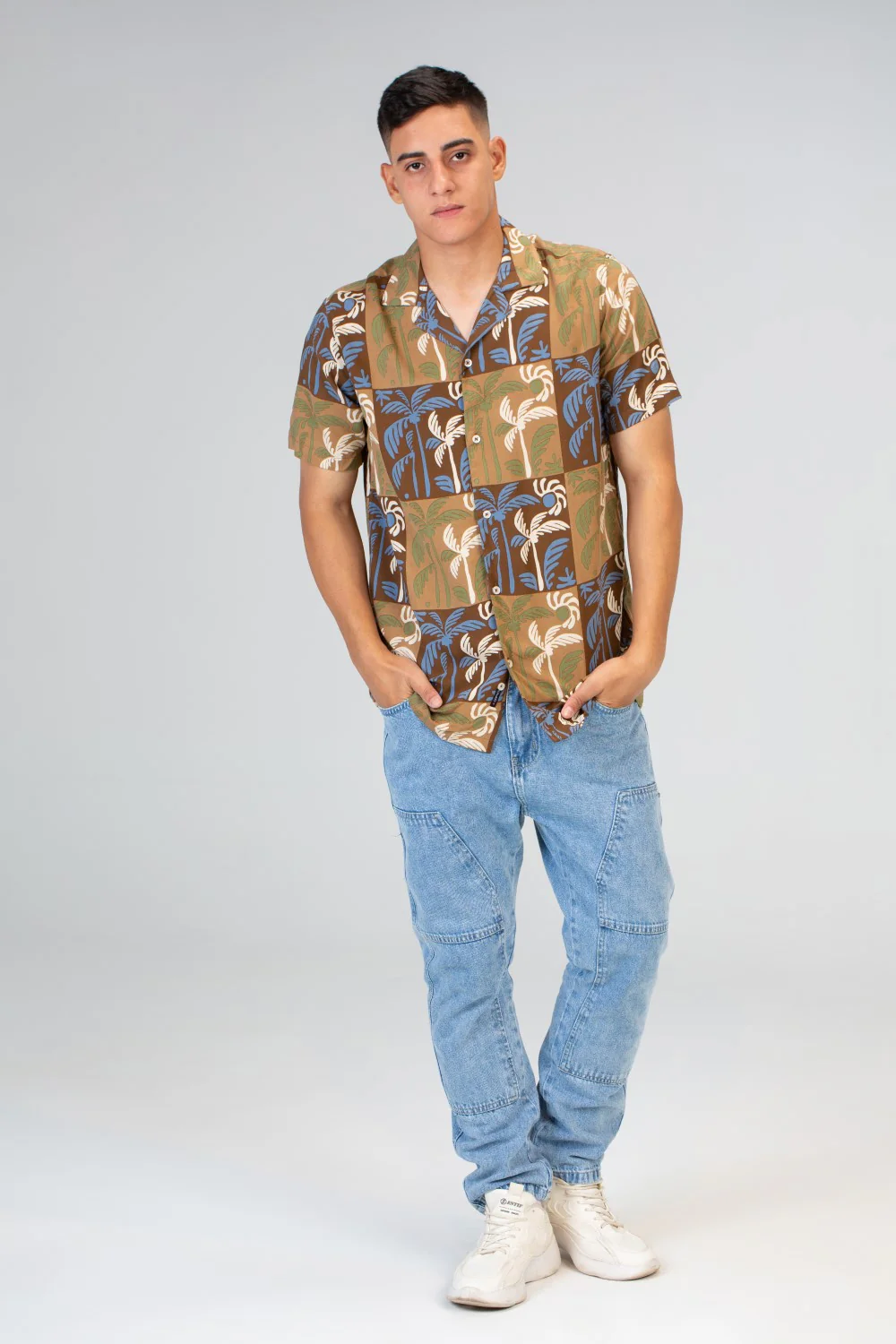 Mens Half Sleeved Cotton Viscose Shirt In Brown