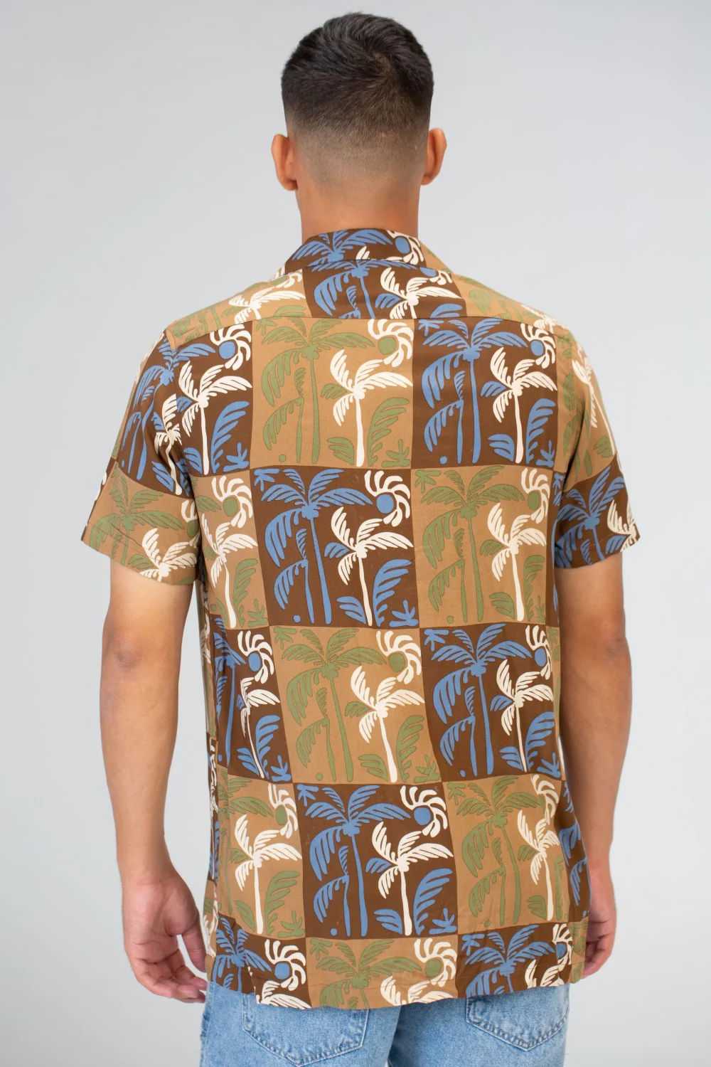 Mens Half Sleeved Cotton Viscose Shirt In Brown - Image 2