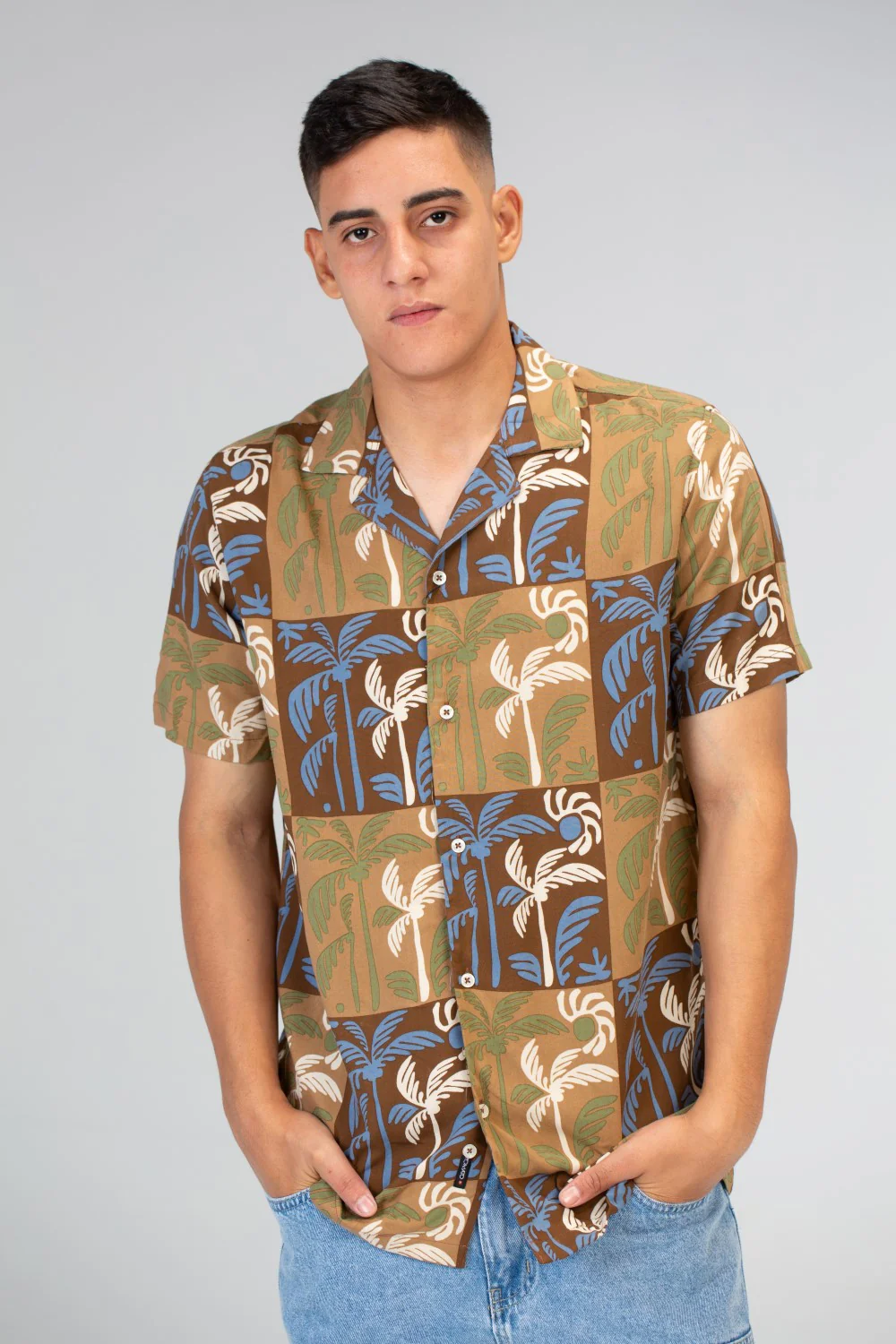 Mens Half Sleeved Cotton Viscose Shirt In Brown - Image 3