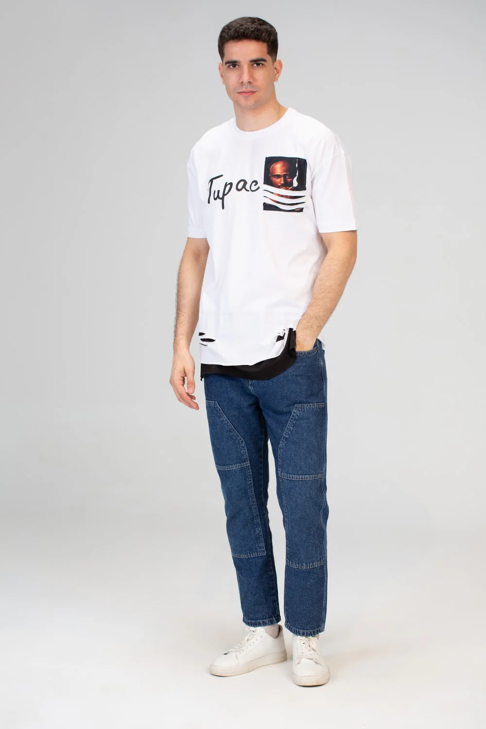Mens Half Sleeved Over Sized Cutting T-shirt With A Round Collar And Front Print - Image 10