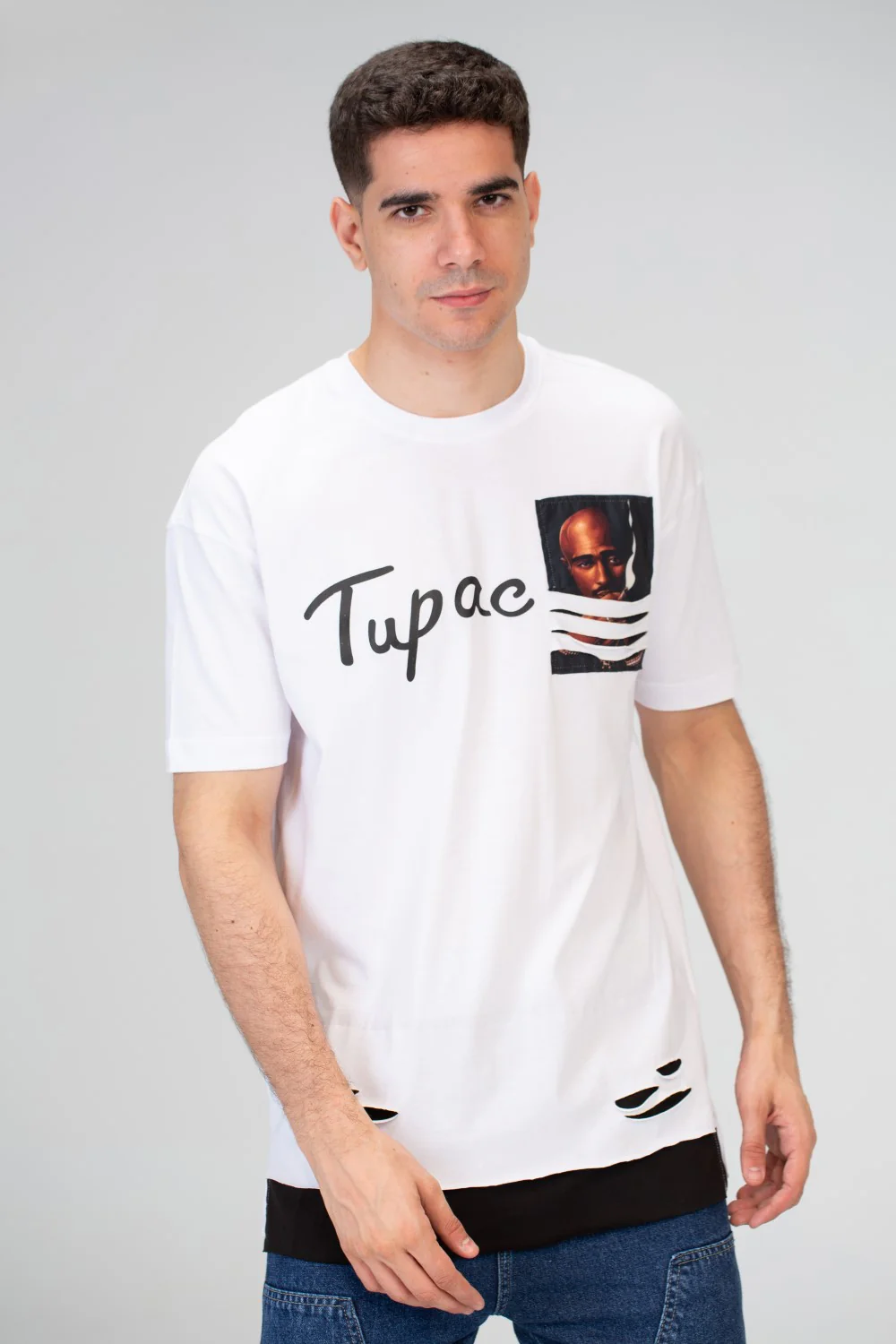 Mens Half Sleeved Over Sized Cutting T-shirt With A Round Collar And Front Print - Image 12
