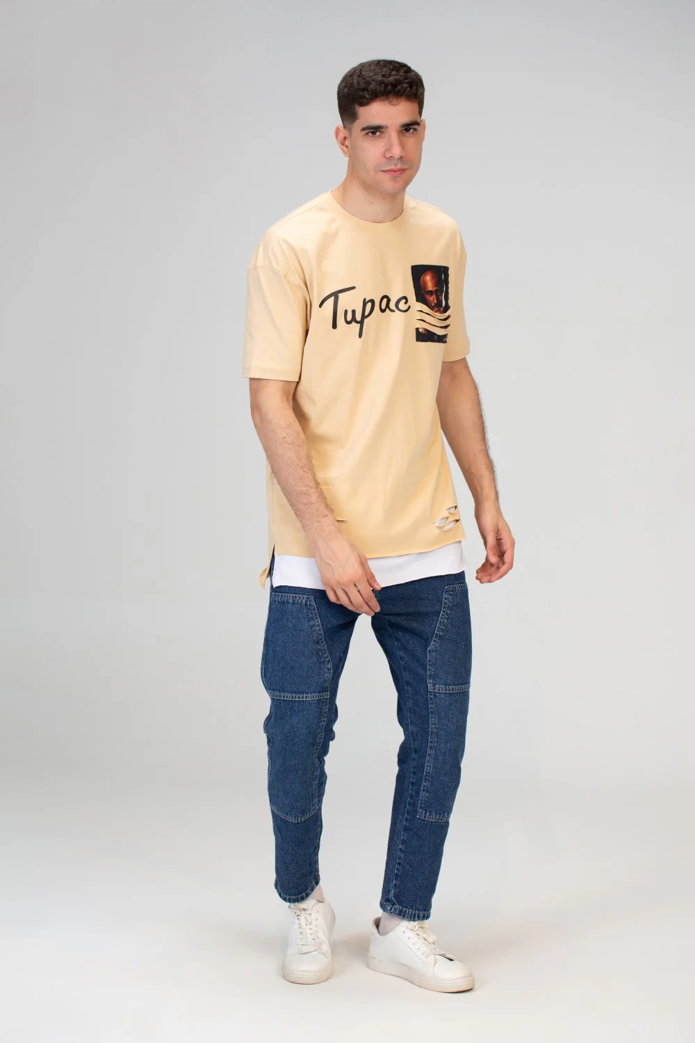 Mens Half Sleeved Over Sized Cutting T-shirt With A Round Collar And Front Print - Image 3