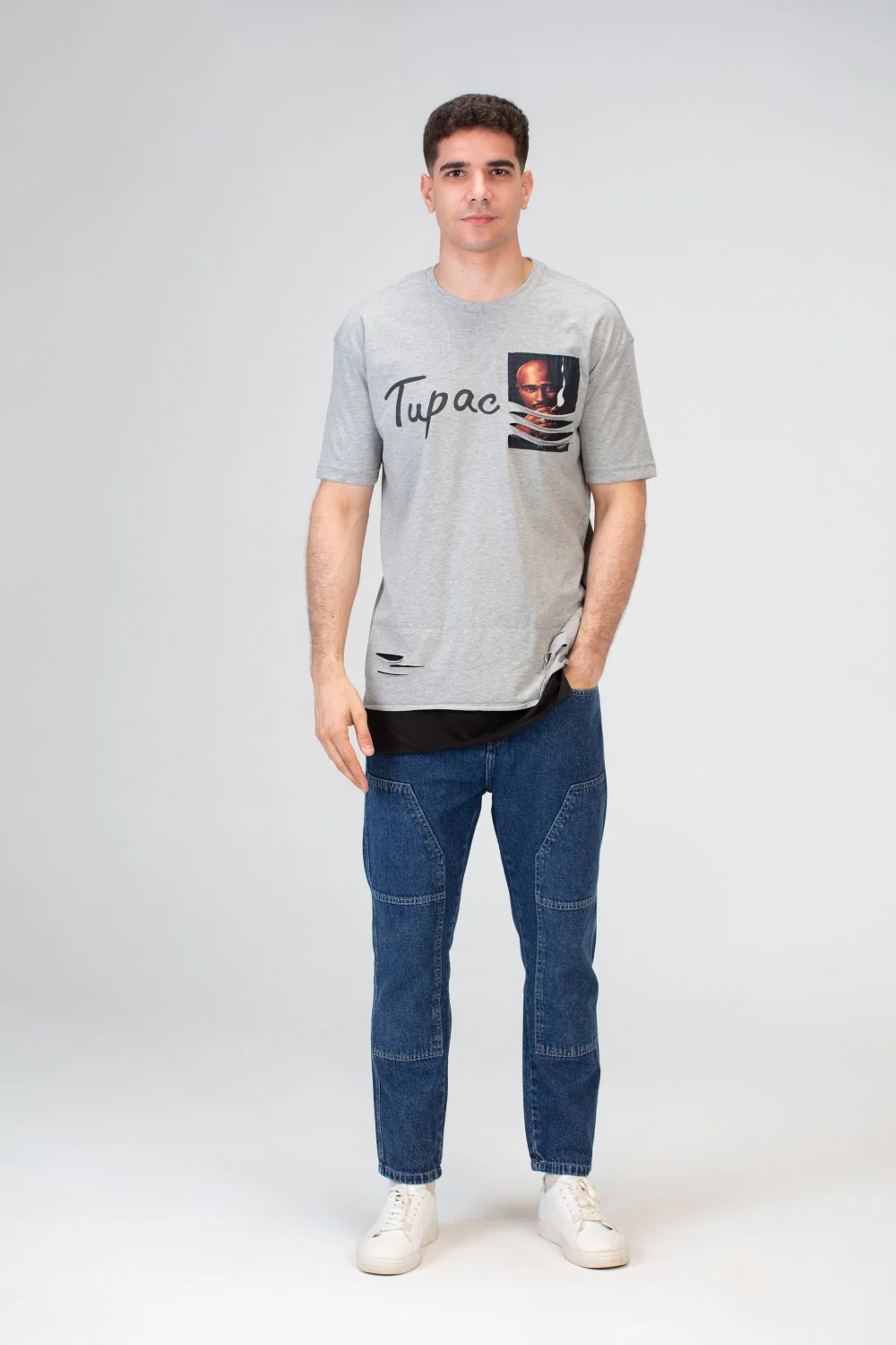 Mens Half Sleeved Over Sized Cutting T-shirt With A Round Collar And Front Print - Image 4