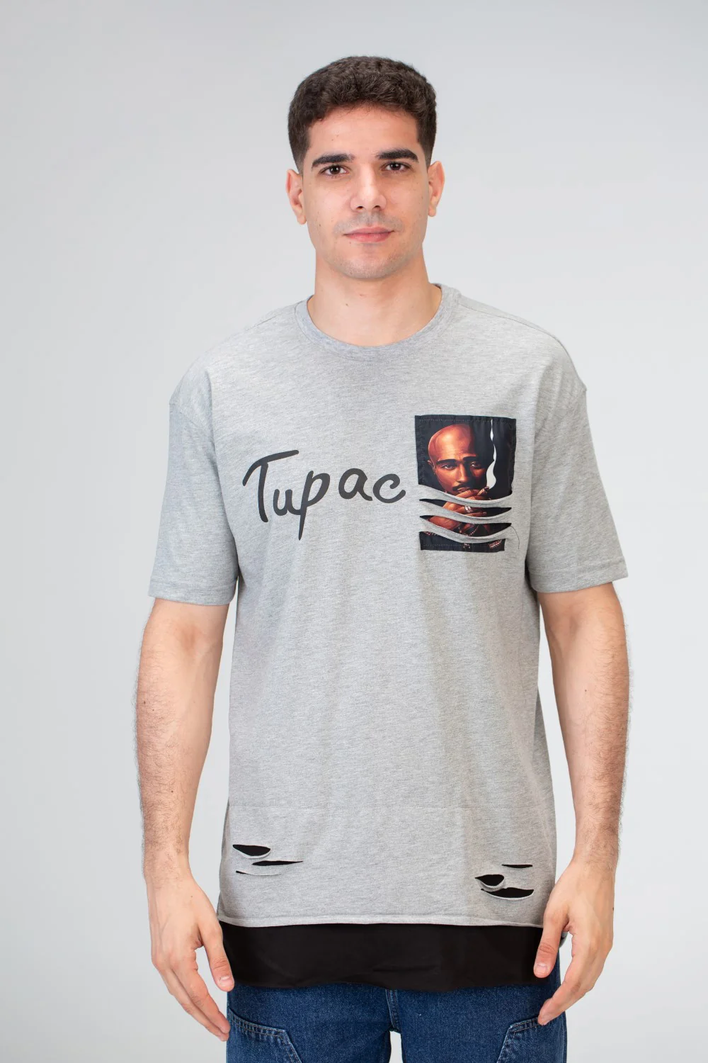 Mens Half Sleeved Over Sized Cutting T-shirt With A Round Collar And Front Print - Image 6
