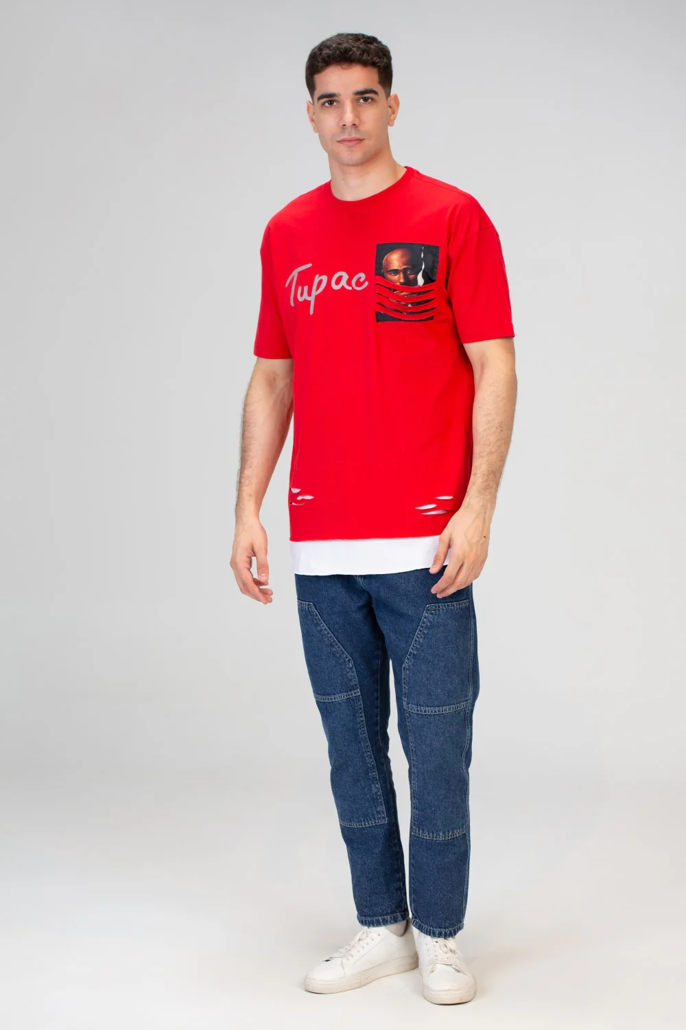 Mens Half Sleeved Over Sized Cutting T-shirt With A Round Collar And Front Print - Image 7