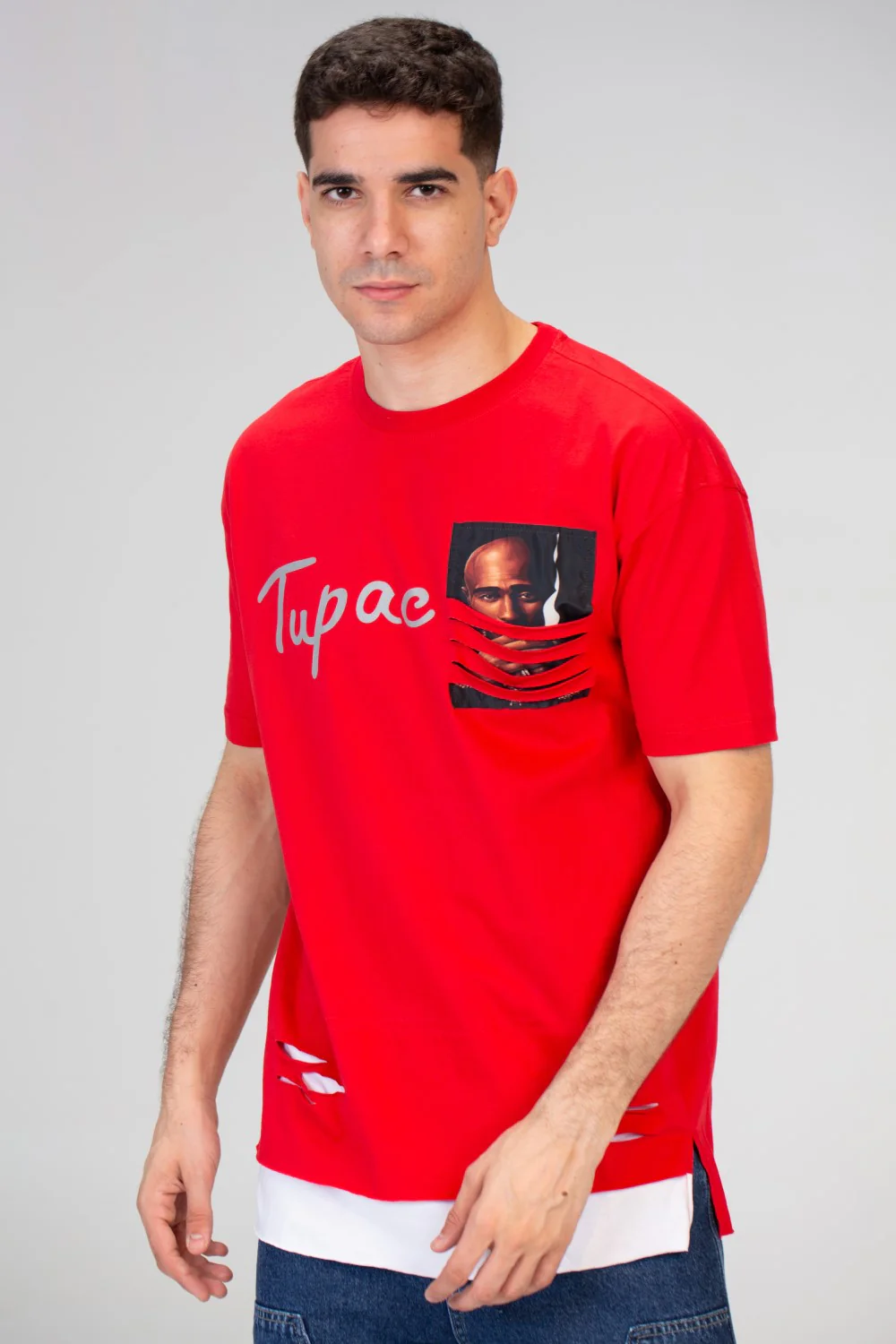 Mens Half Sleeved Over Sized Cutting T-shirt With A Round Collar And Front Print - Image 9