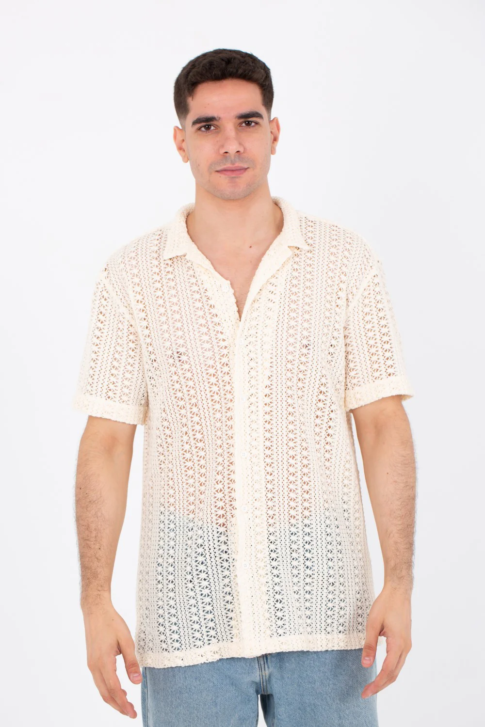 Mens Half Sleeved Slim Fit Transparent Trico Shirt With A New Trendy Cut
