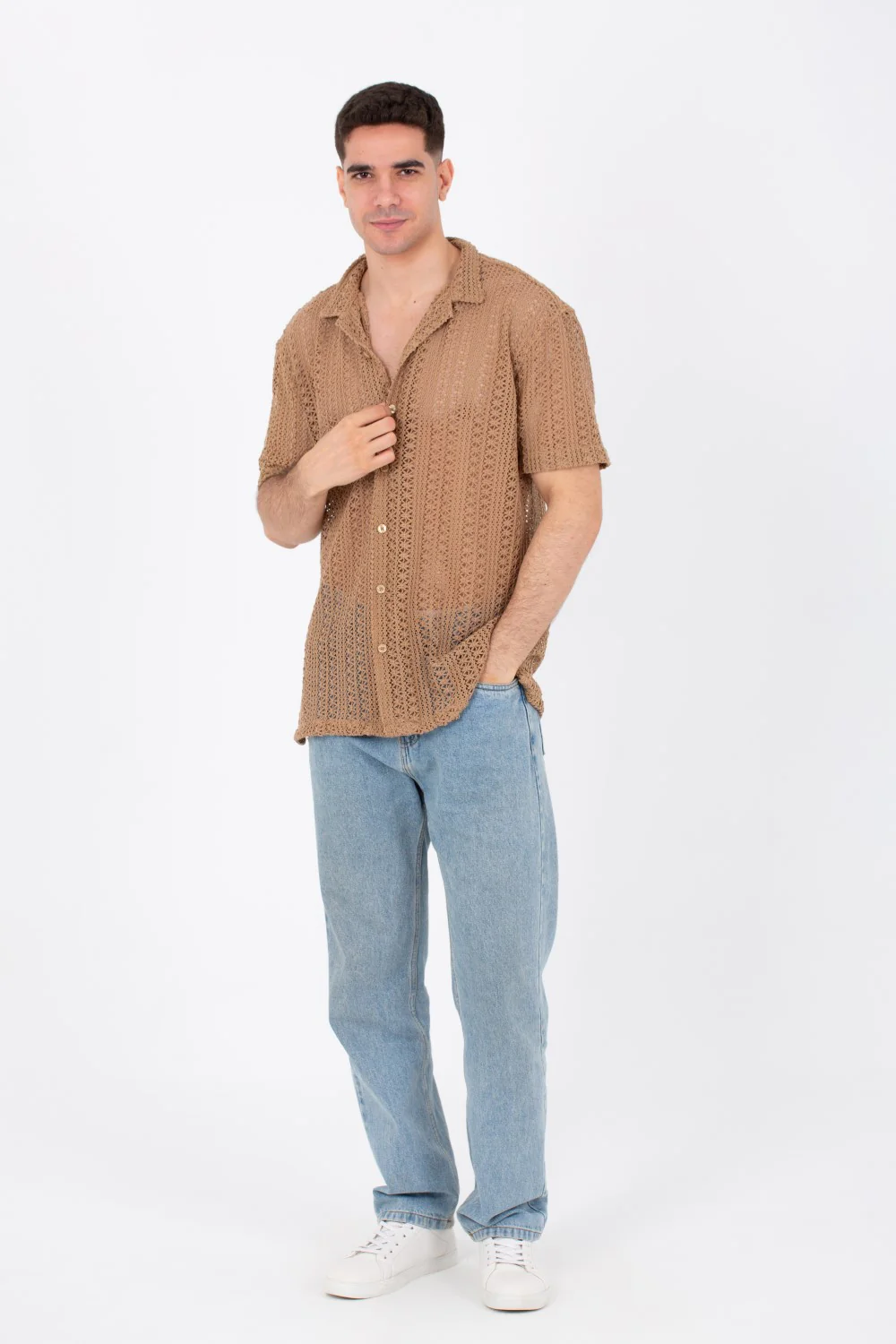 Mens Half Sleeved Slim Fit Transparent Trico Shirt With A New Trendy Cut - Image 4