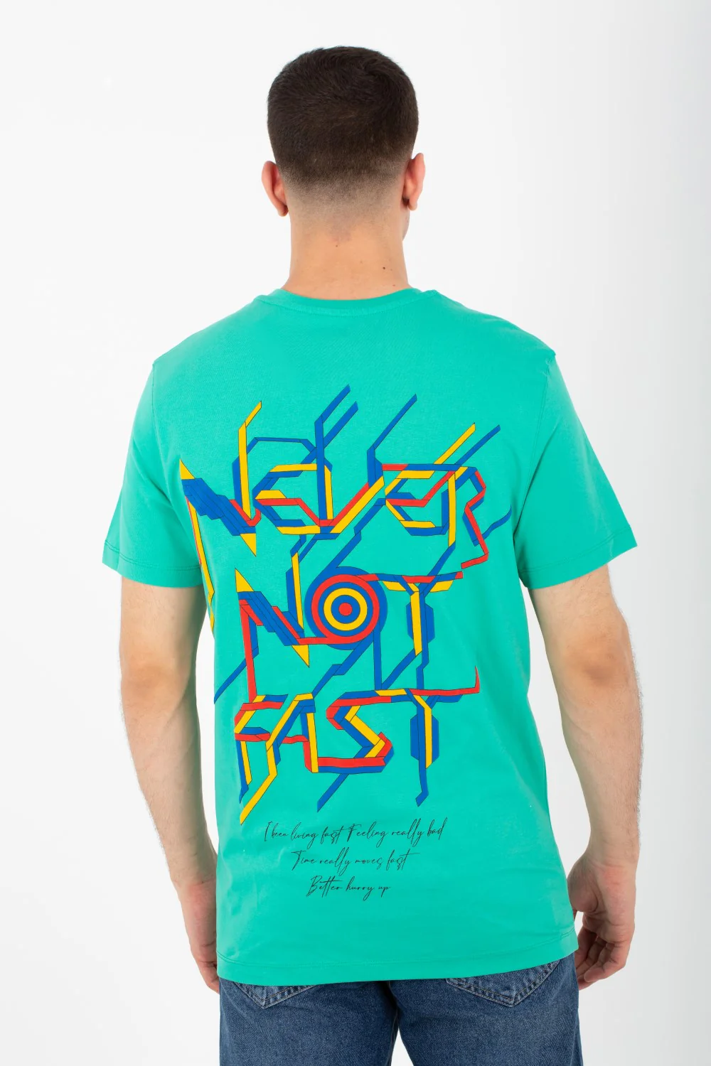 Mens Half Sleeves Round T-Shirt Printed On The Front And Back With Colors - Image 5