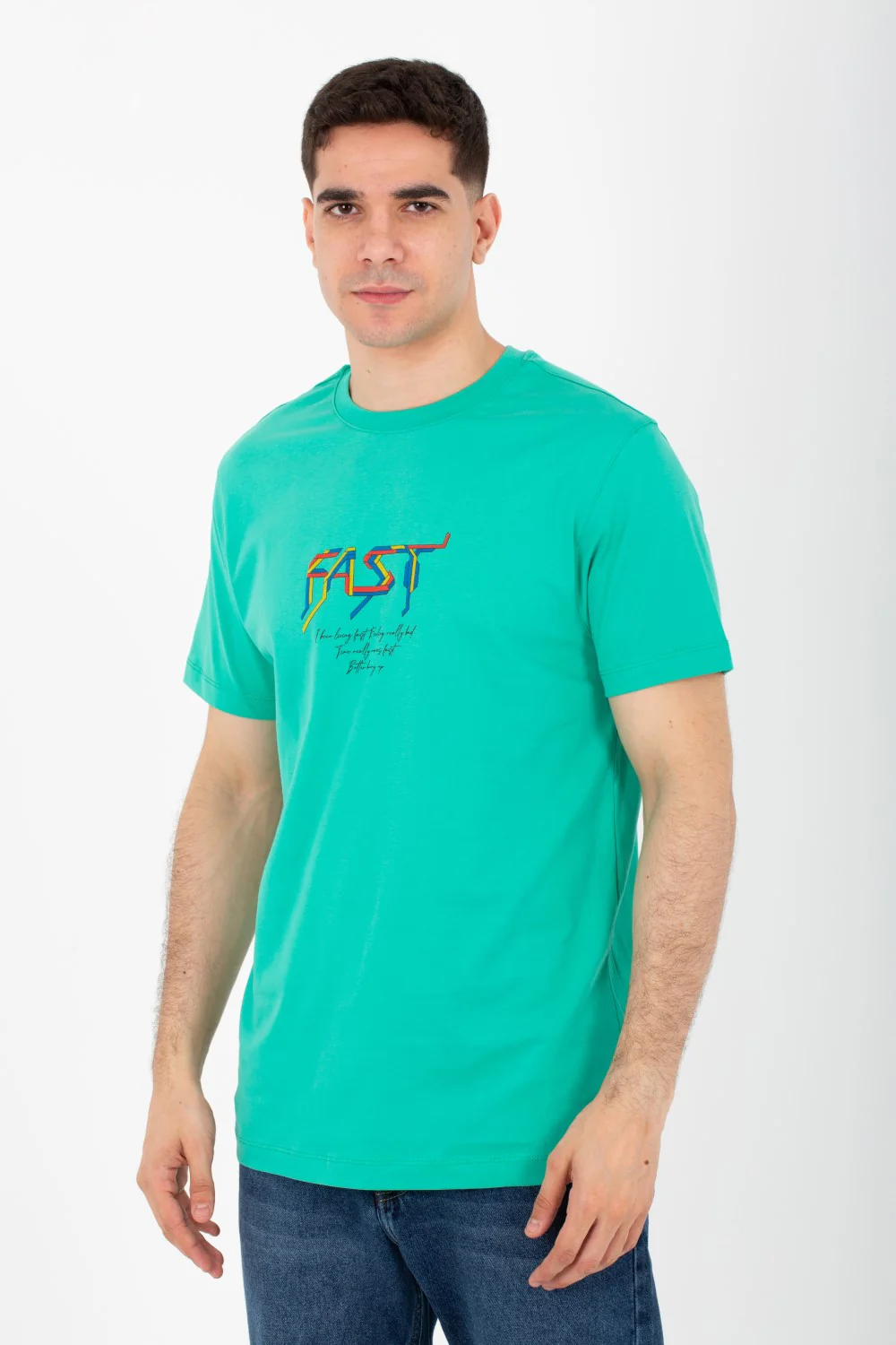 Mens Half Sleeves Round T-Shirt Printed On The Front And Back With Colors - Image 6