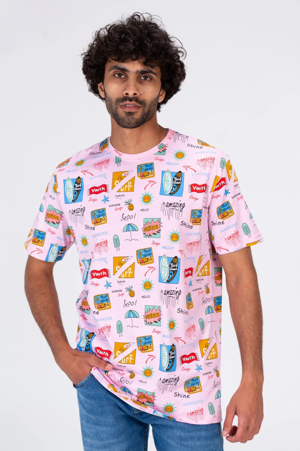 Mens Half Sleeves T-shirt With Full Summer Print - Image 6