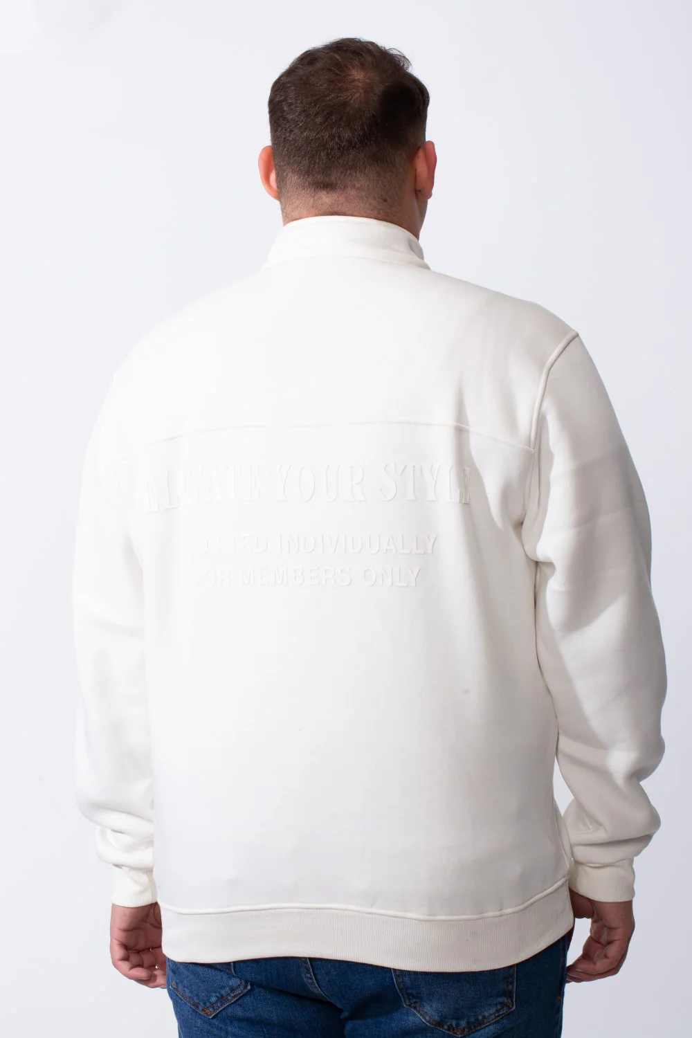 Men's Half Zip Big Size Back And Chest Text Print Melton Two Side Strip Sweatshirt - Image 10