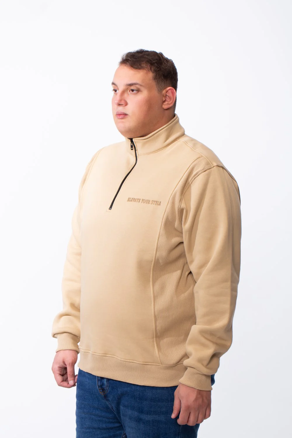 Men's Half Zip Big Size Back And Chest Text Print Melton Two Side Strip Sweatshirt - Image 4