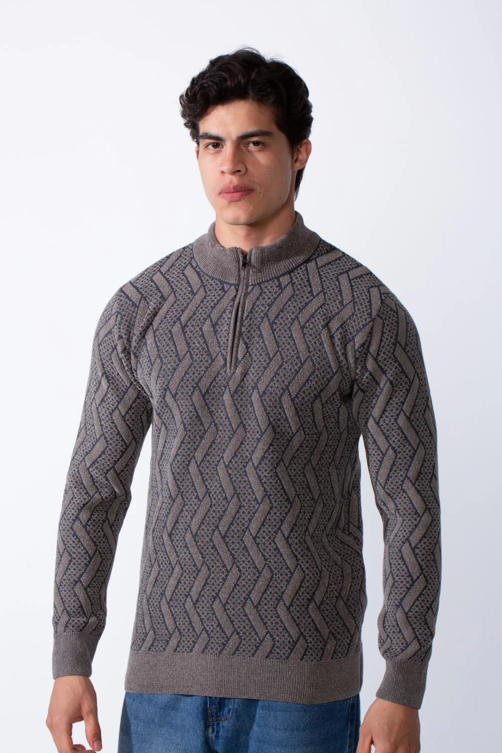 Men's Half Zip Round Neckline Knit Slim Fit Casual Pullover