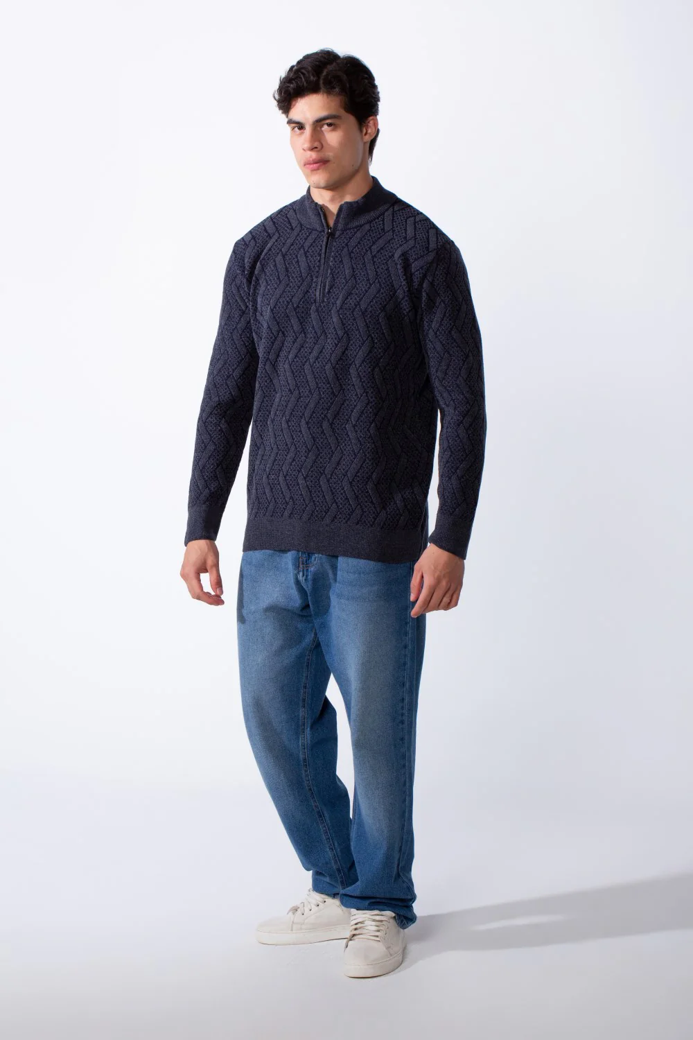 Men's Half Zip Round Neckline Knit Slim Fit Casual Pullover - Image 11