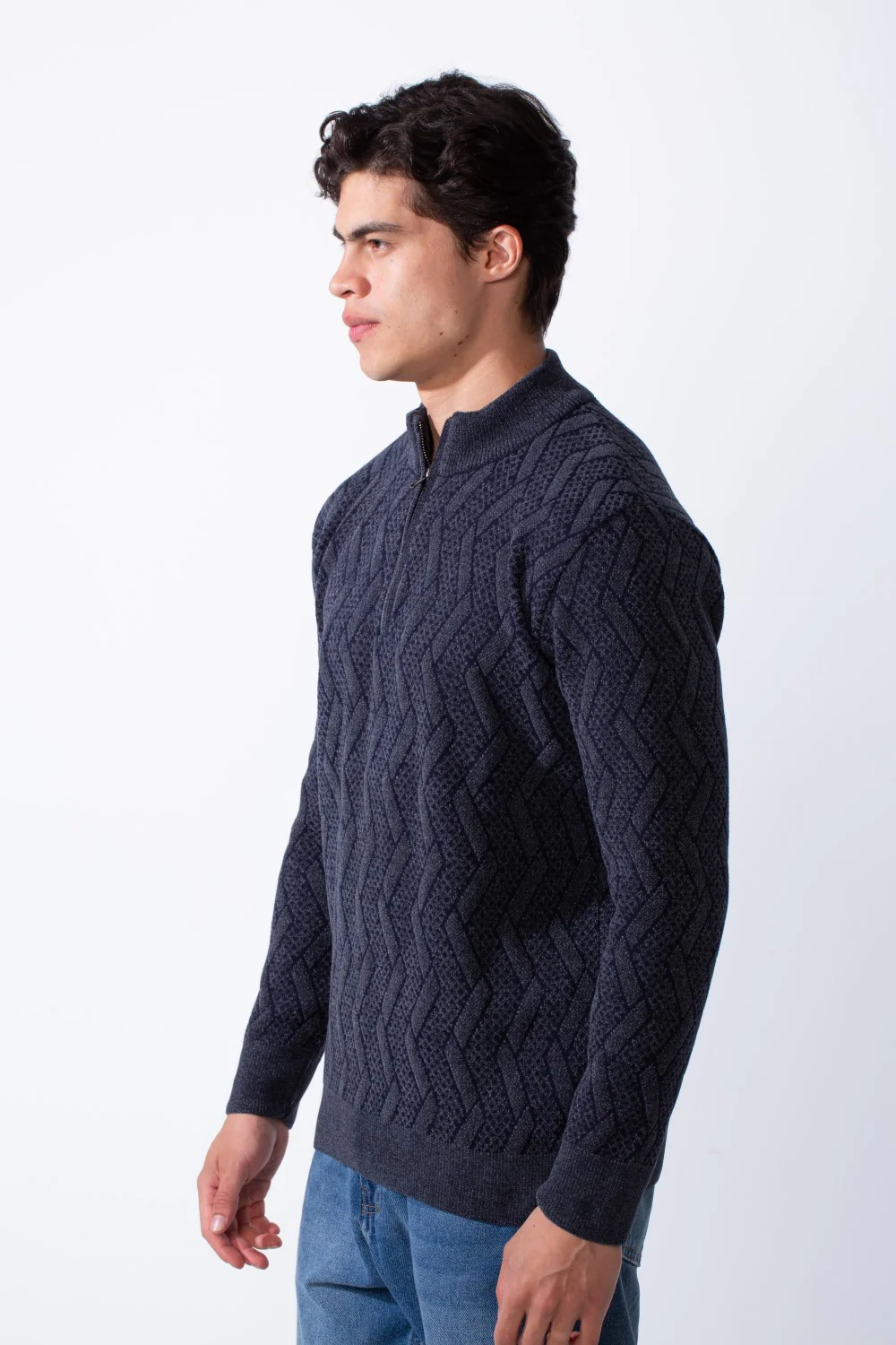Men's Half Zip Round Neckline Knit Slim Fit Casual Pullover - Image 12