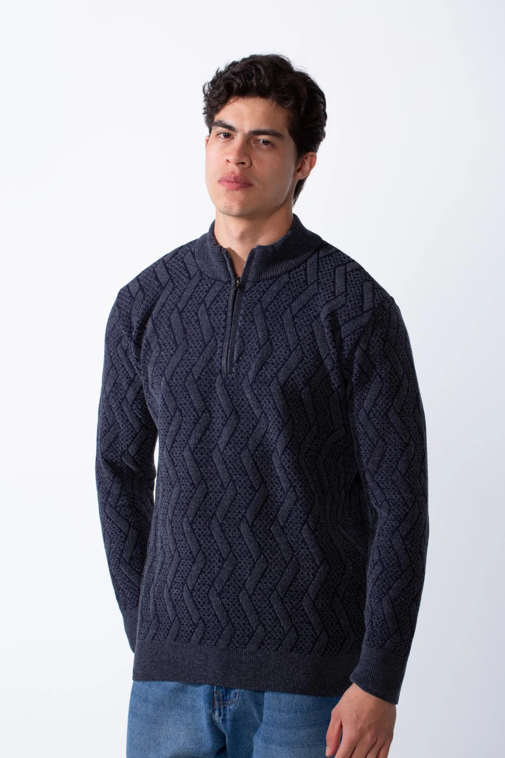 Men's Half Zip Round Neckline Knit Slim Fit Casual Pullover - Image 9
