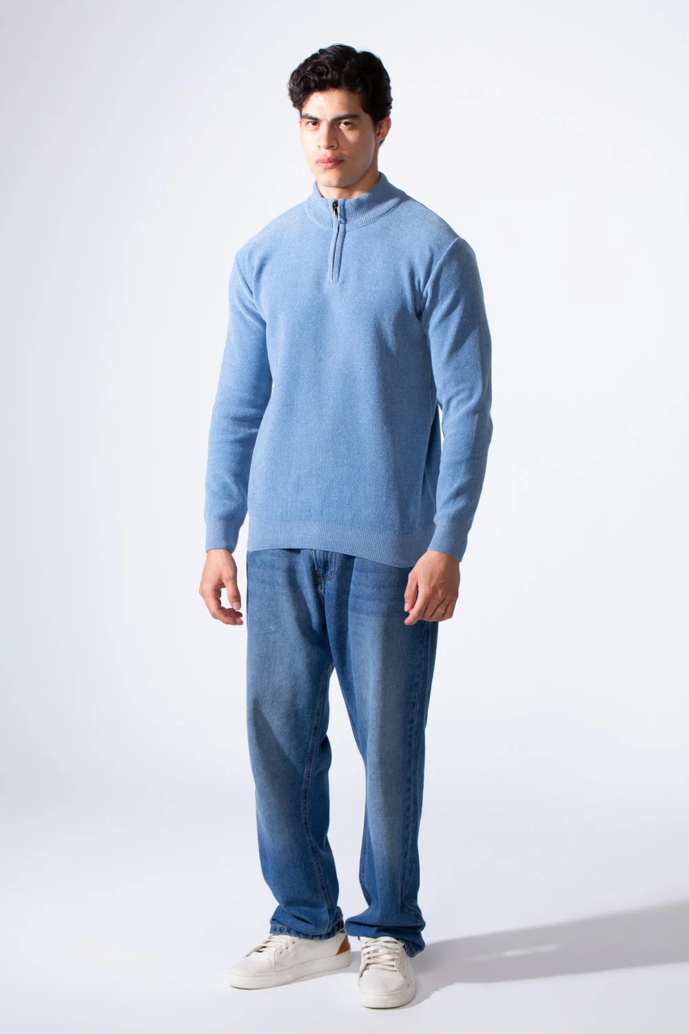 Men's Half Zip Long Sleeve Slim Fit High Mock Neck Knit Minimalist Pullover - Image 11