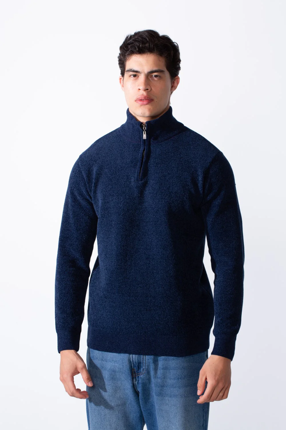 Men's Half Zip Long Sleeve Slim Fit High Mock Neck Knit Minimalist Pullover - Image 17