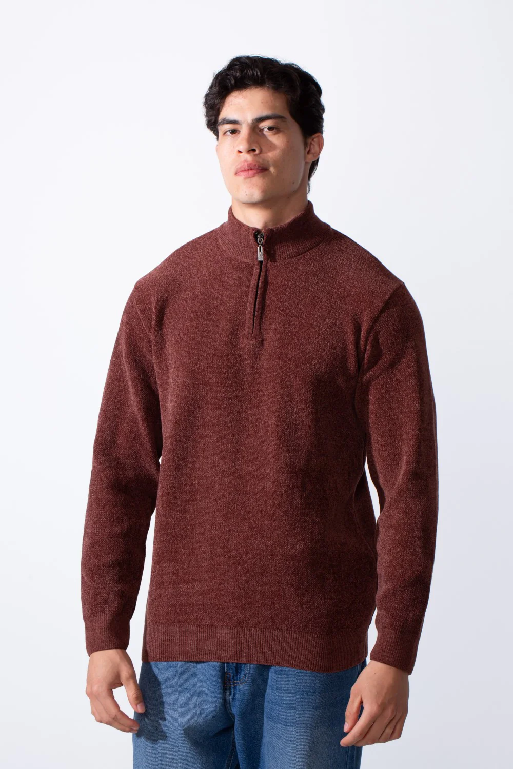 Men's Half Zip Long Sleeve Slim Fit High Mock Neck Knit Minimalist Pullover - Image 25